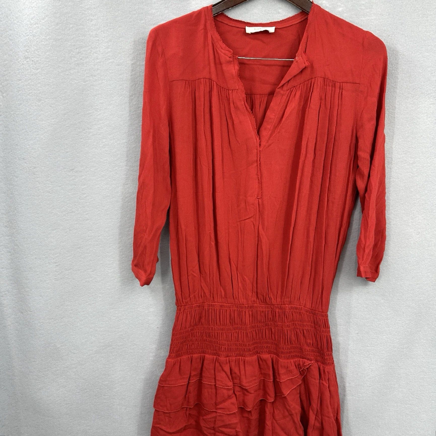 ba&sh ba&sh Dress Women Mini 0 Tomato Red V-Neck Long Sleeve Puff Sleeve Chiffon Layered Indie Bohemian Designer 90s Theme Mens? Size S / US 4 / IT 40 - 2 Thumbnail