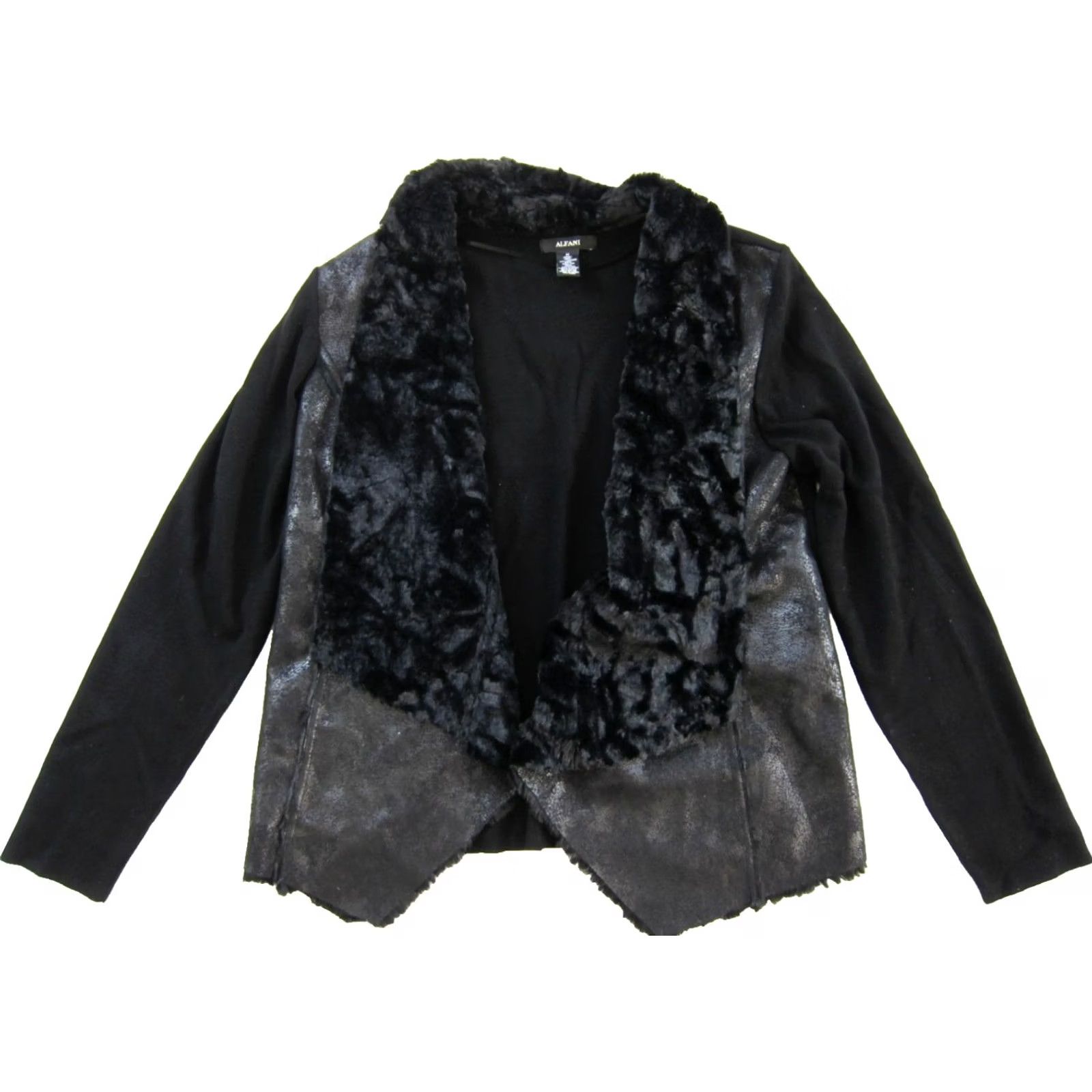 Alfani Alfani Black Faux Fur Tight Knit Sweater Jacket Women Medium Size M / US 6-8 / IT 42-44 - 2 Thumbnail