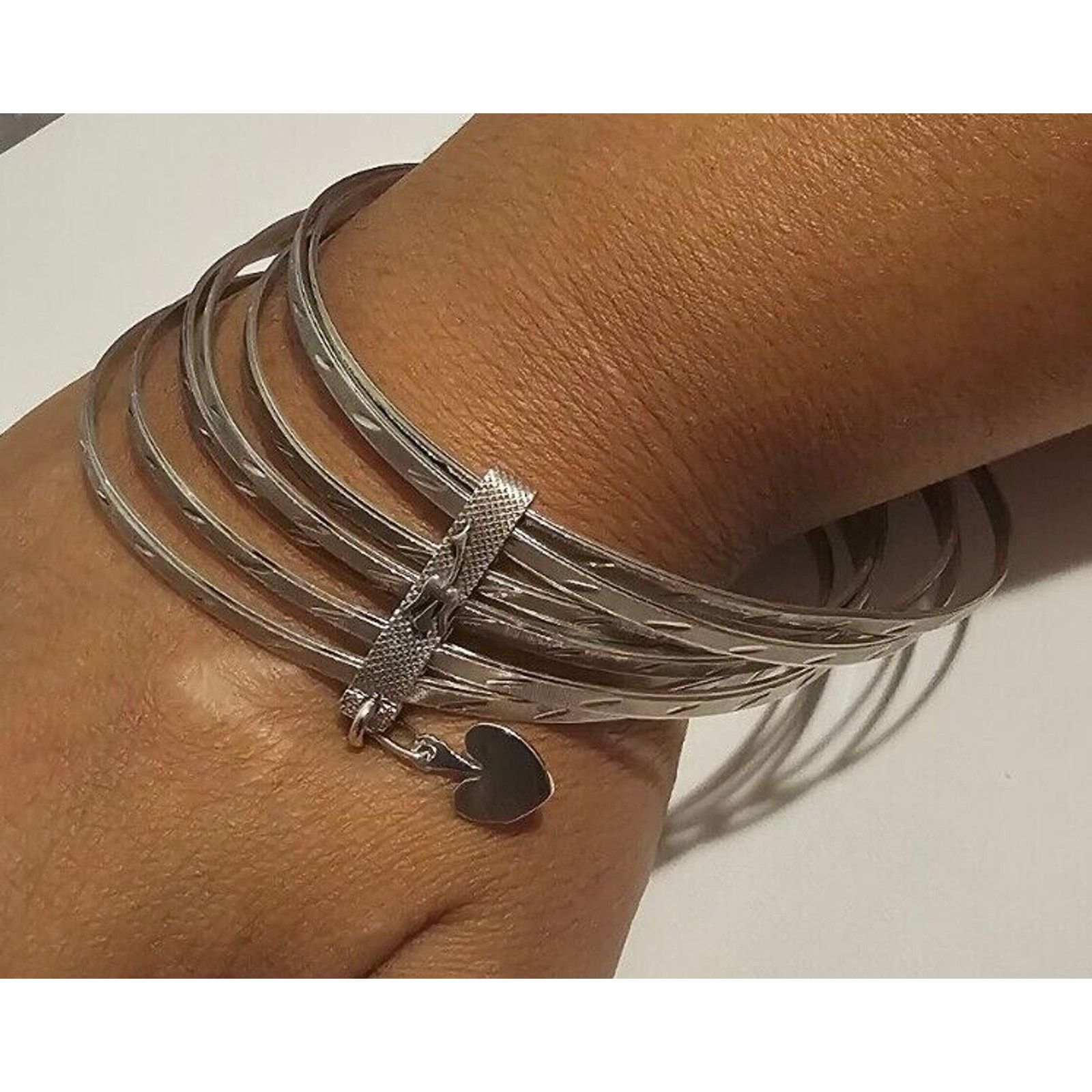 Sterling Silver 925 Silver Semanario 7 Etched Bracelets Bangles 3" Taxco Size ONE SIZE - 4 Thumbnail