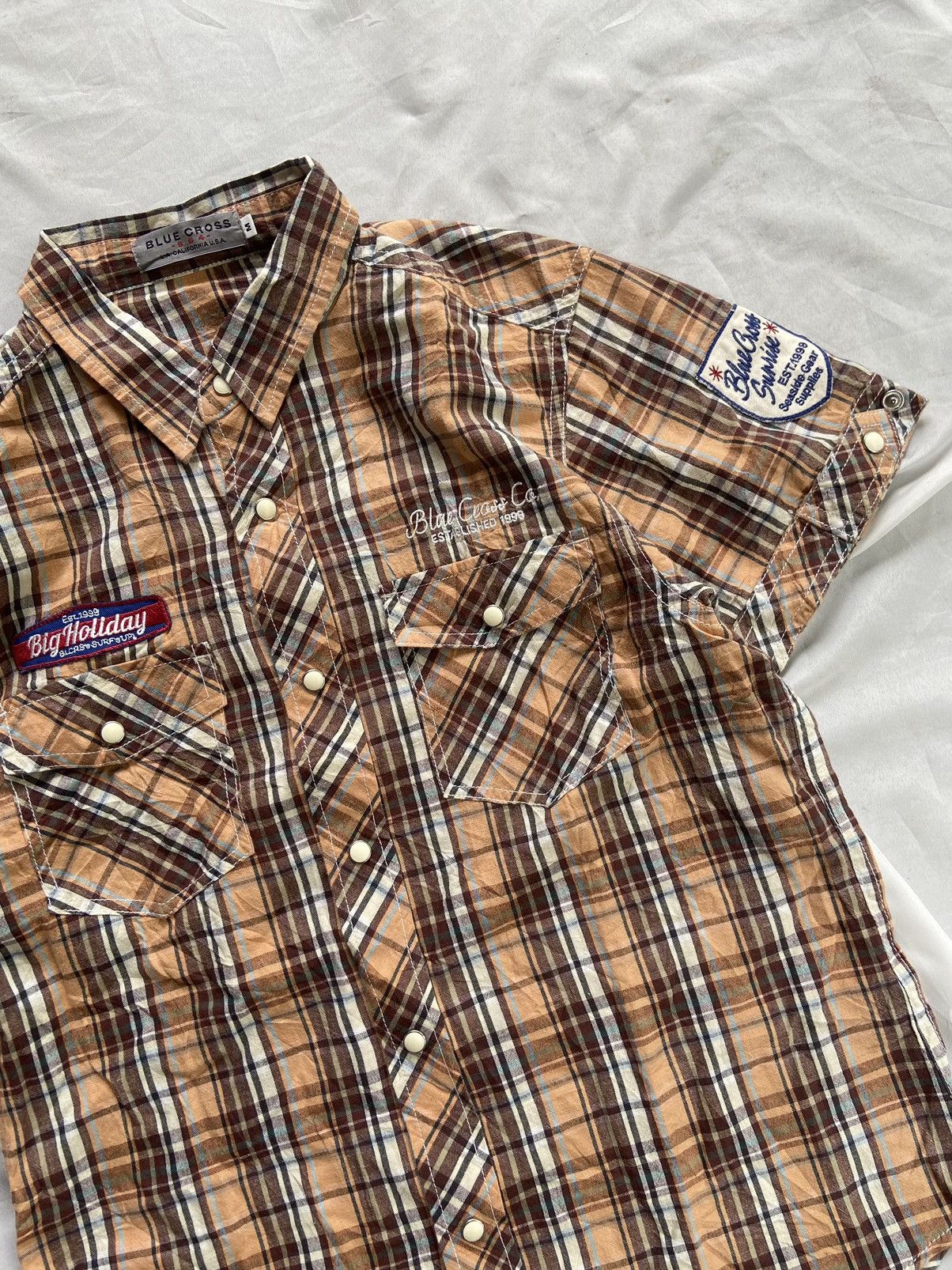 Japanese Brand BLUE CROSS BIG HOLIDAY BUTTON UP SHIRT Size US M / EU 48-50 / 2 - 4 Thumbnail