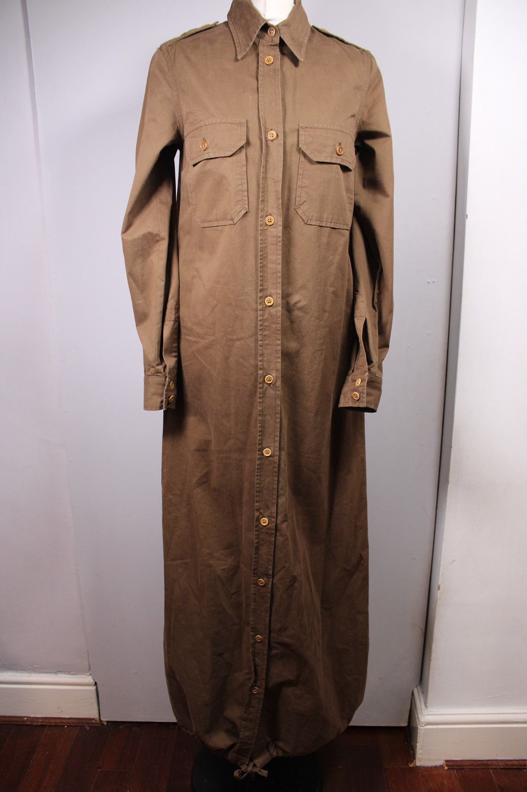 image of Jean Paul Gaultier Jpg Jeans Military Style Maxi Shirt Dress in Brown, Women's (Size Large)
