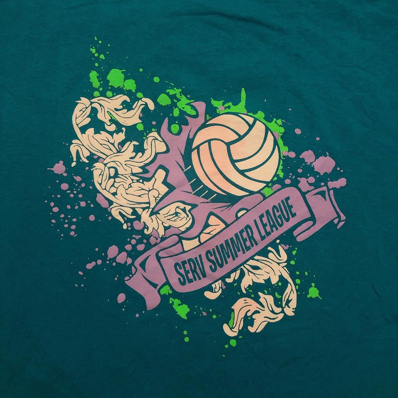 Gildan Teal ‘SERV Summer League’ Volleyball Graphic Number Tee Size US M / EU 48-50 / 2 - 3 Thumbnail