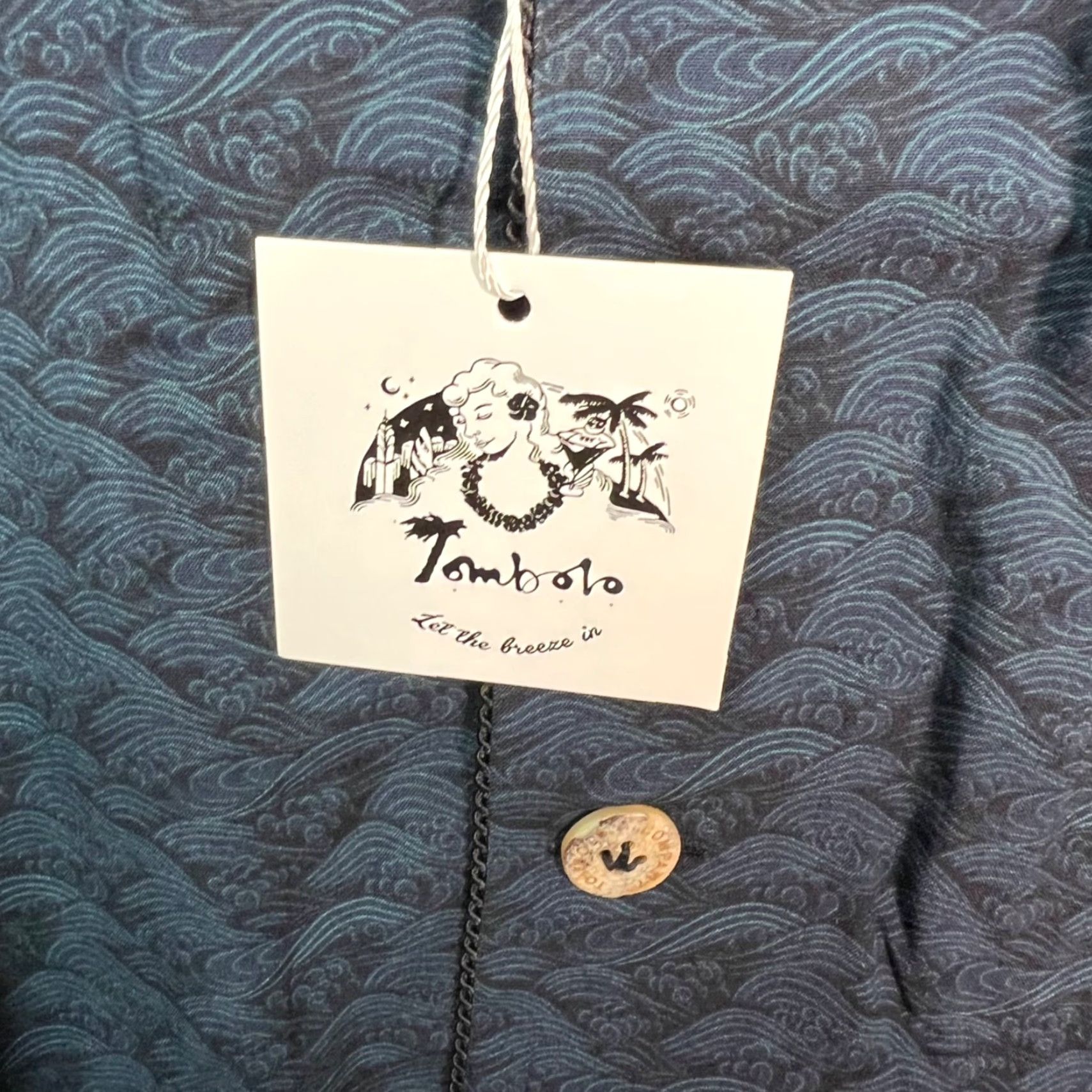 Tombolo Tombolo Shirt Mens XXS Navy Wave Print Rayon Short Sleeve Button-Up New! Size US XS / EU 42 / 0 - 7 Thumbnail
