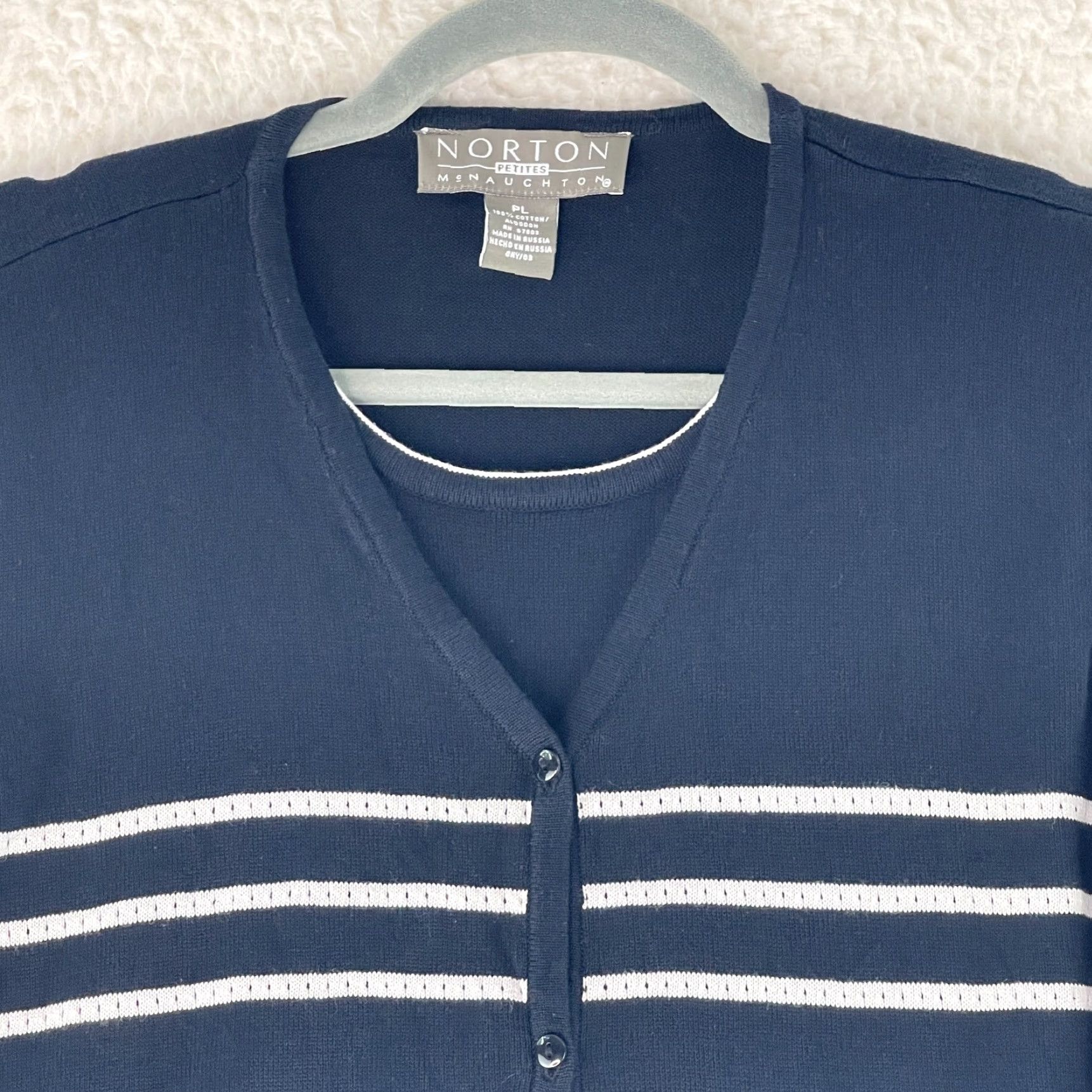 Vintage Norton McNaughton Petites Black Striped Sweater Womens 3/4 Sleeve Size PL Pullover Knit Cardigan? Size L / US 10 / IT 46 - 5 Thumbnail