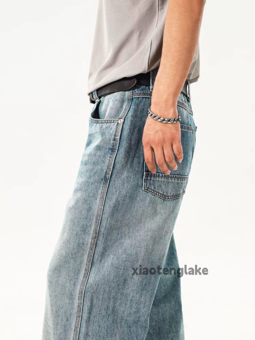 Jean Unisex washed faded loose baggy hiphop cargo jeans Size US 40 / EU 56 - 3 Thumbnail