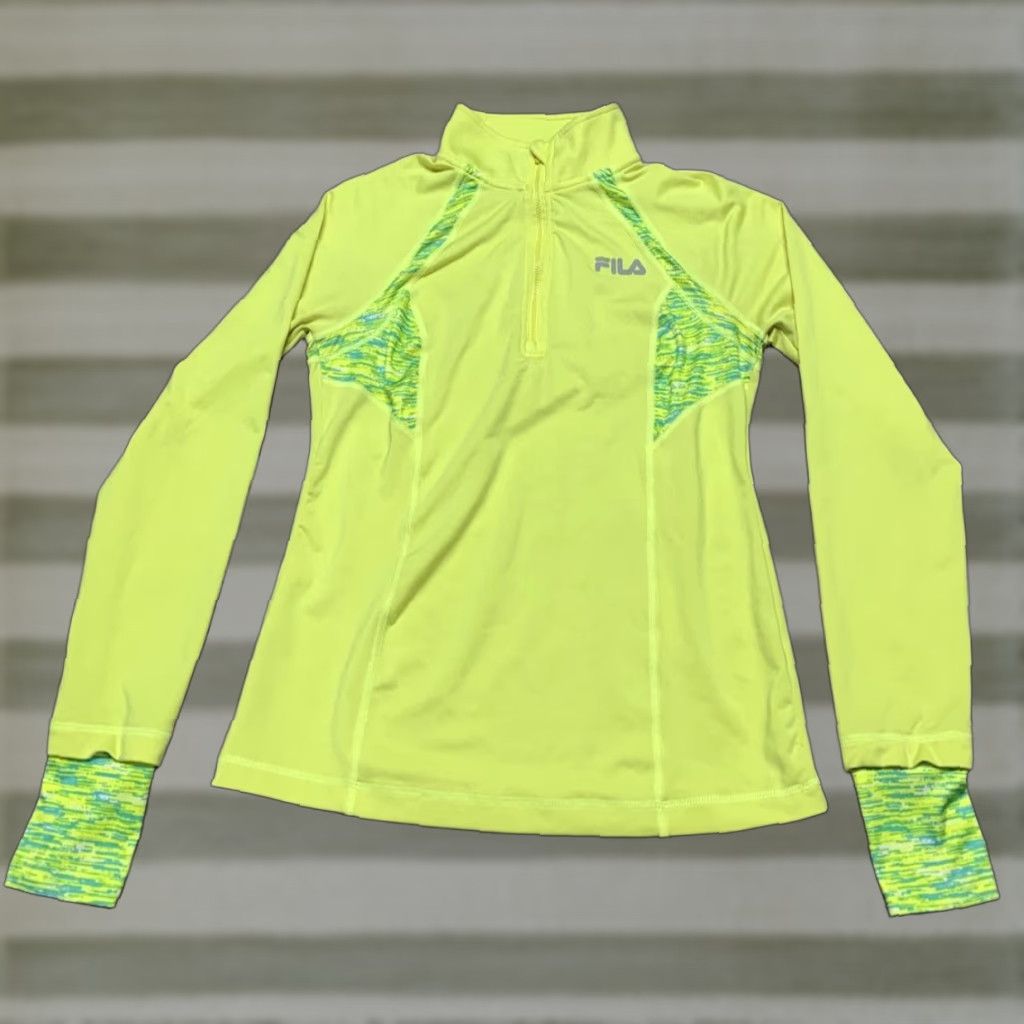 Fila FILA Sport Shirt Running Long Sleeve Yellow Size XS 1/4 Zip Thumb Holes Womens 1/4 Zip Pullover Mock Neck Activewear Size XS / US 0-2 / IT 36-38 - 1 Thumbnail