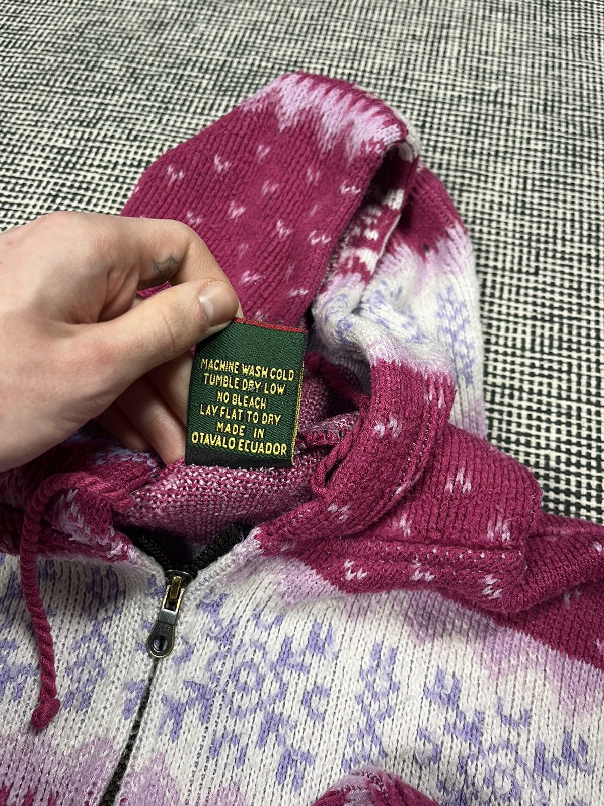 Vintage Vintage 90s alpaca pink knit zip hoodie sweater Ecuador Size US M / EU 48-50 / 2 - 5 Thumbnail
