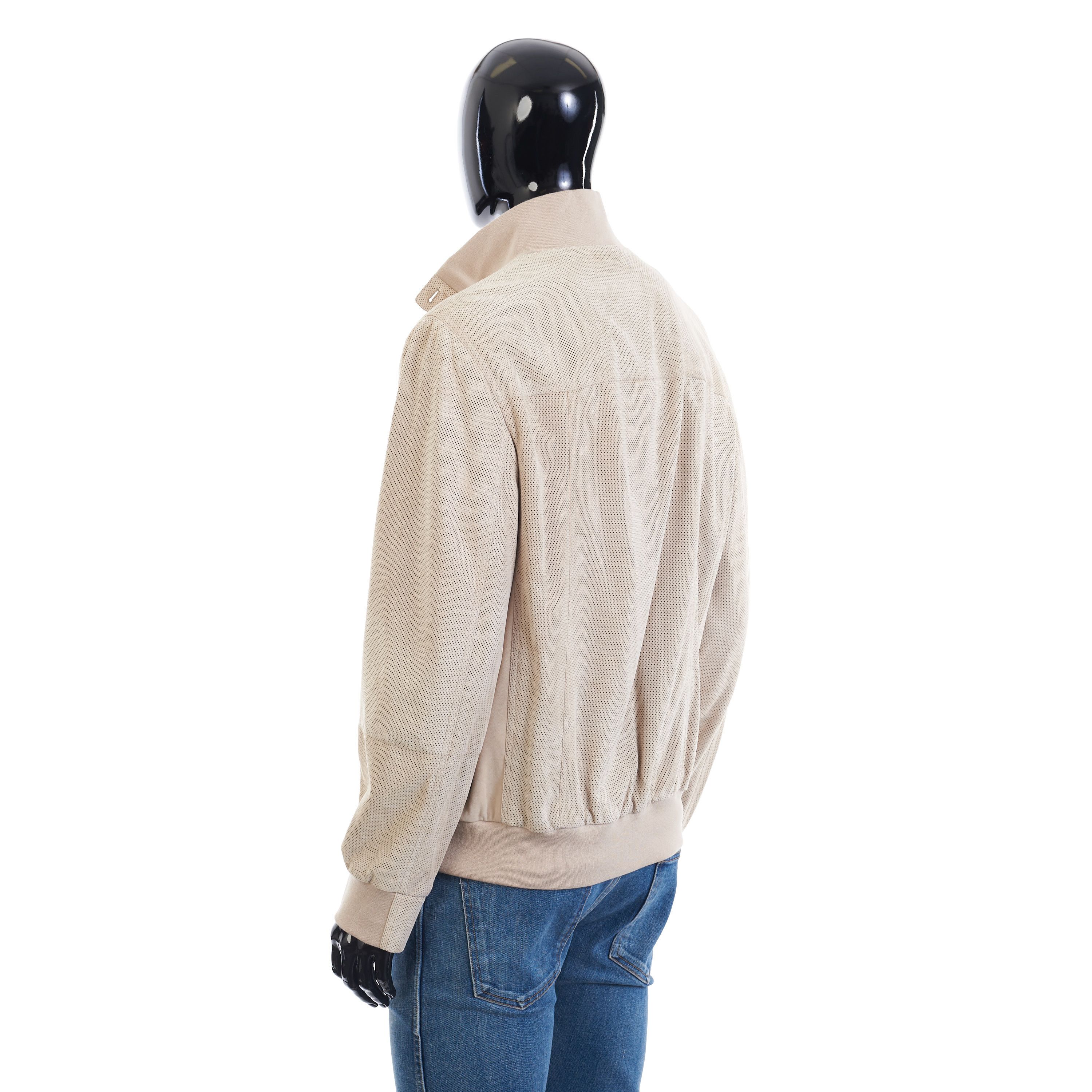 Brunello Cucinelli Light Beige Perforated Leather Jacket - Stand Up Collar Size US M / EU 48-50 / 2 - 5 Thumbnail