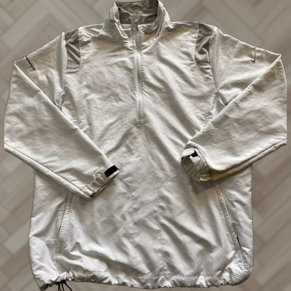 Nike VINTAGE Nike Windbreaker Jacket Men XL White 90s Logo Embroidered Full Zip Baseball Basketball Gym Track Nike Weatherproof Casual Mens Size US XL / EU 56 / 4 - 1 Thumbnail