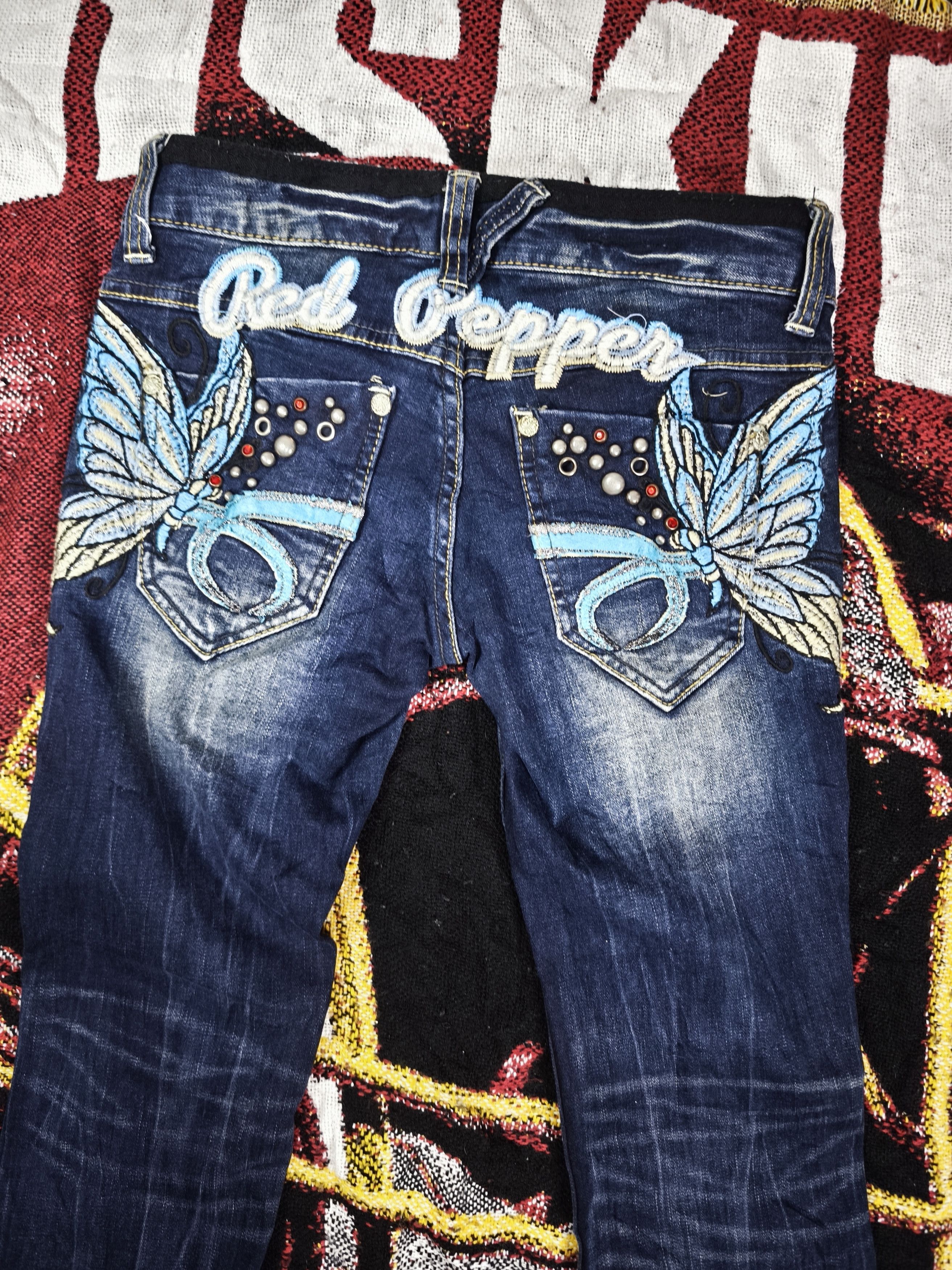 Hysteric Glamour Flare 🔥 Red Pepper Butterfly Embroidery Flare Jeans Size 31" - 3 Thumbnail