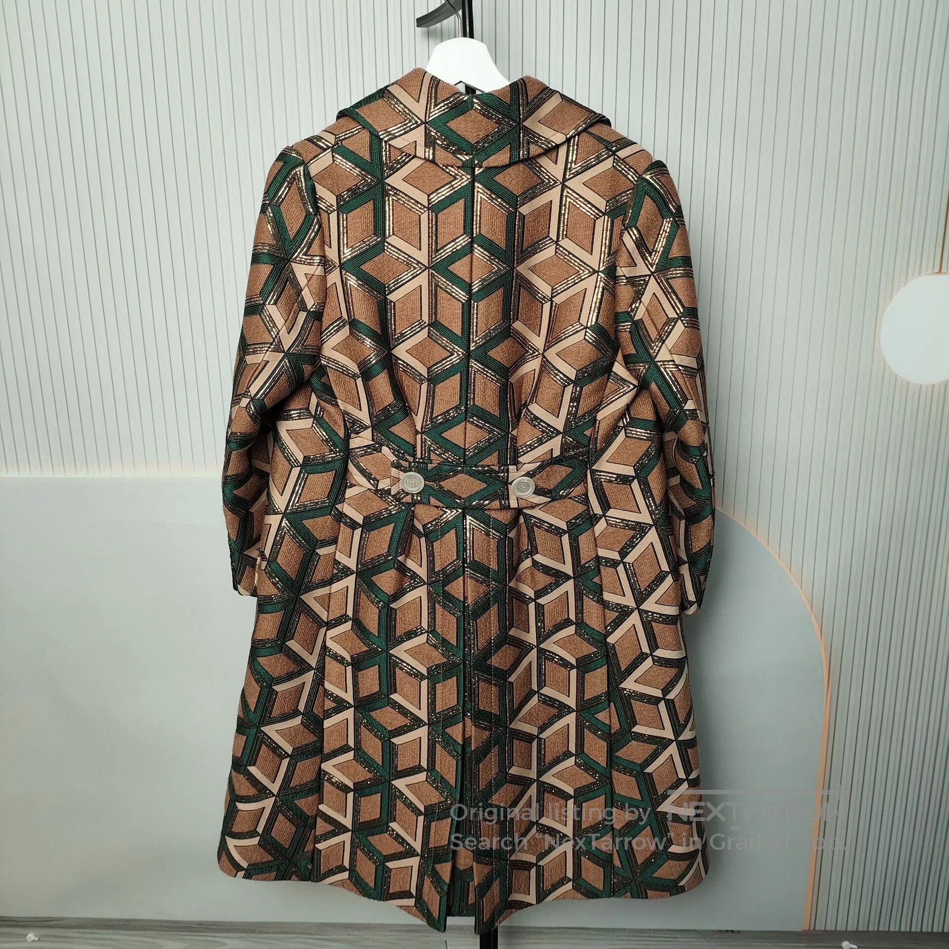 Gucci Gucci Brown Green Diamond Pattern Coat. Size US XXS / EU 40 - 2 Thumbnail