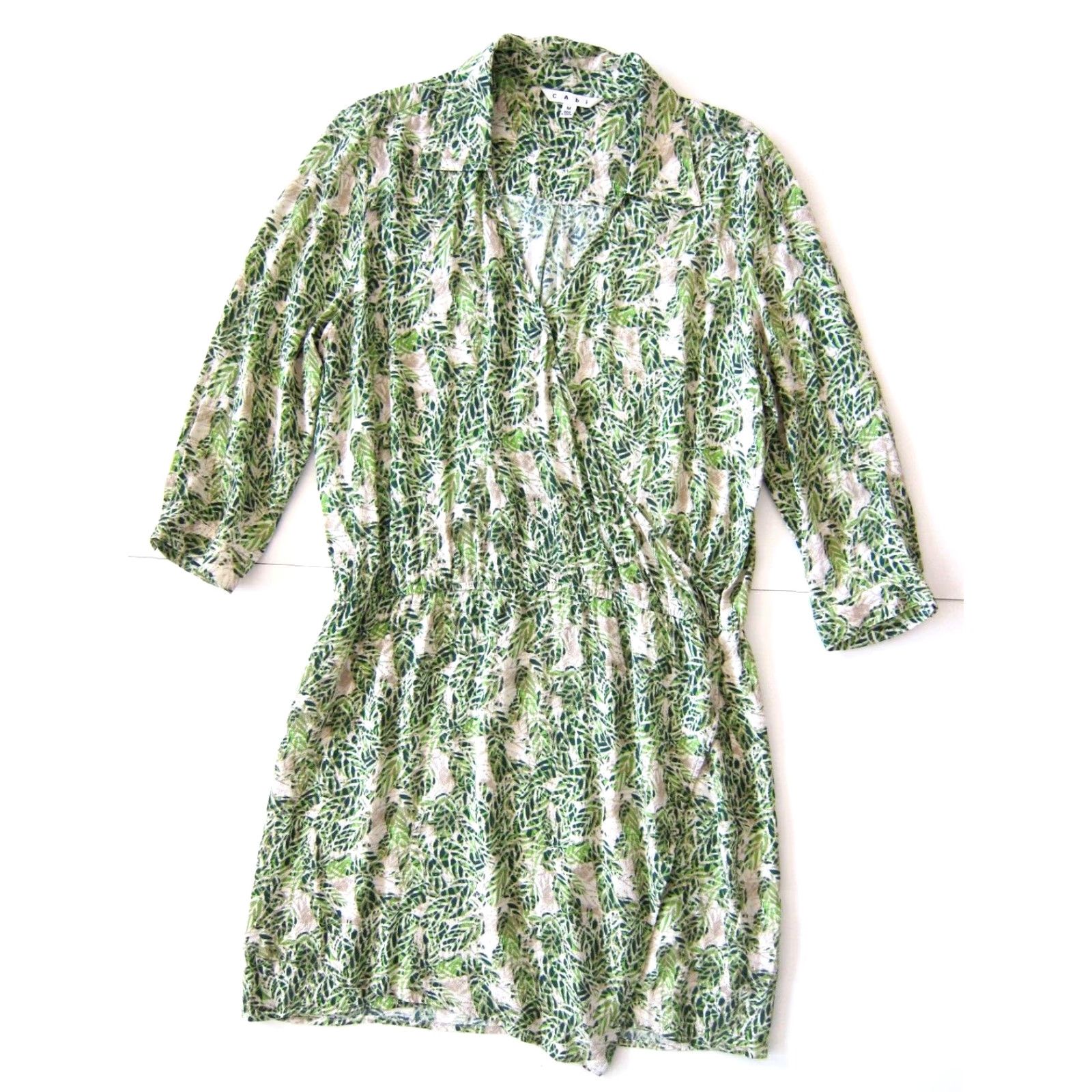 Vintage CAbi 100% Rayon Green Floral 3/4 Sleeve Collared Shirt Sheath Dress Medium Shirt Dress Womens Green Floral 100% Rayon Size M / US 6-8 / IT 42-44 - 2 Thumbnail