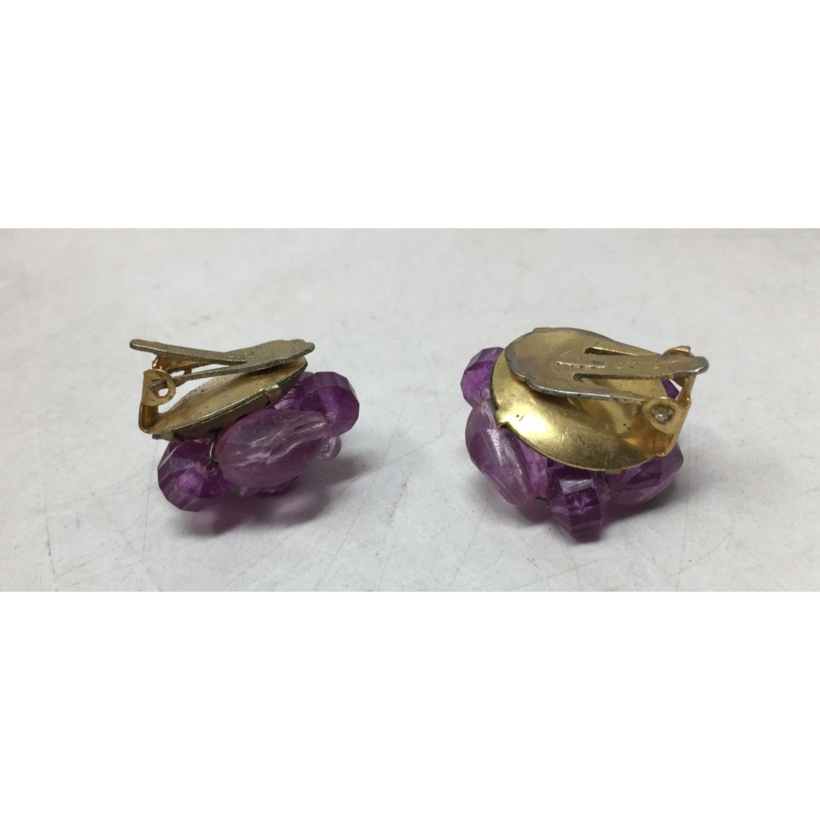 Other Women's Beaded Purple and Gold Tone Clip On Earrings Size ONE SIZE - 3 Thumbnail