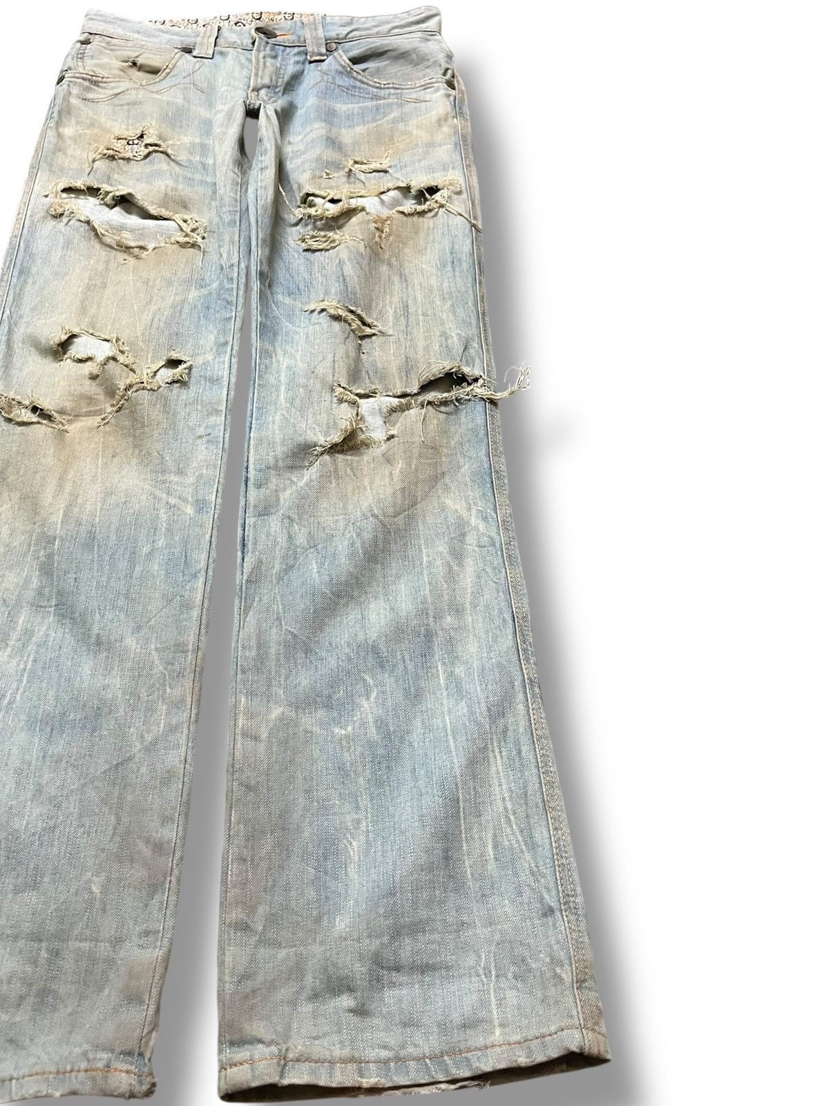 Edwin Vintage Edwin 503 Blue Trip Faded Mudwash Ripped Denim Size US 31 - 4 Thumbnail