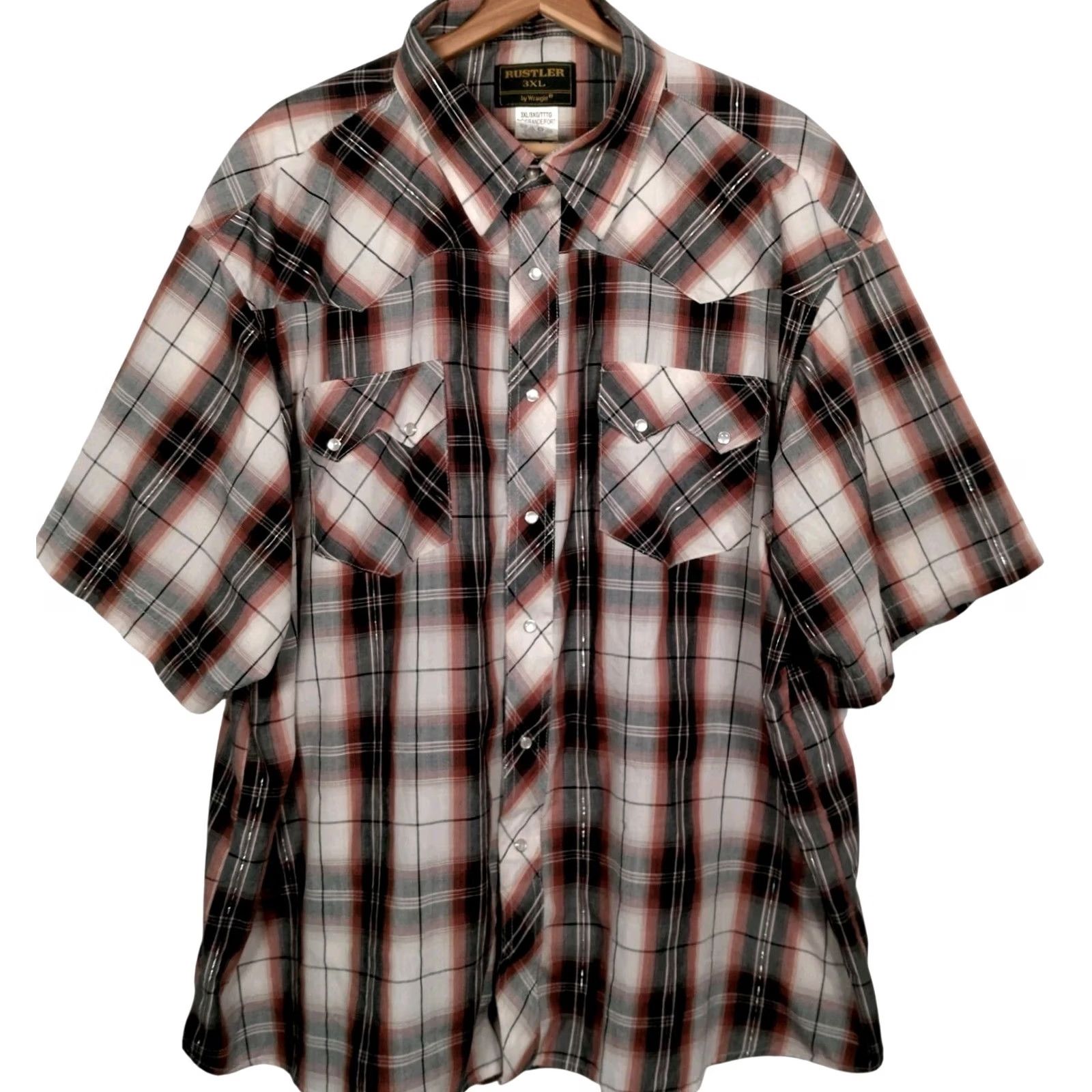 Vintage Rustler Shirt Men 3XL Brown Plaid Pearl Snap Western Sawtooth Cowboy Button-Up Short Sleeve Size US XXL / EU 58 / 5 - 3 Thumbnail