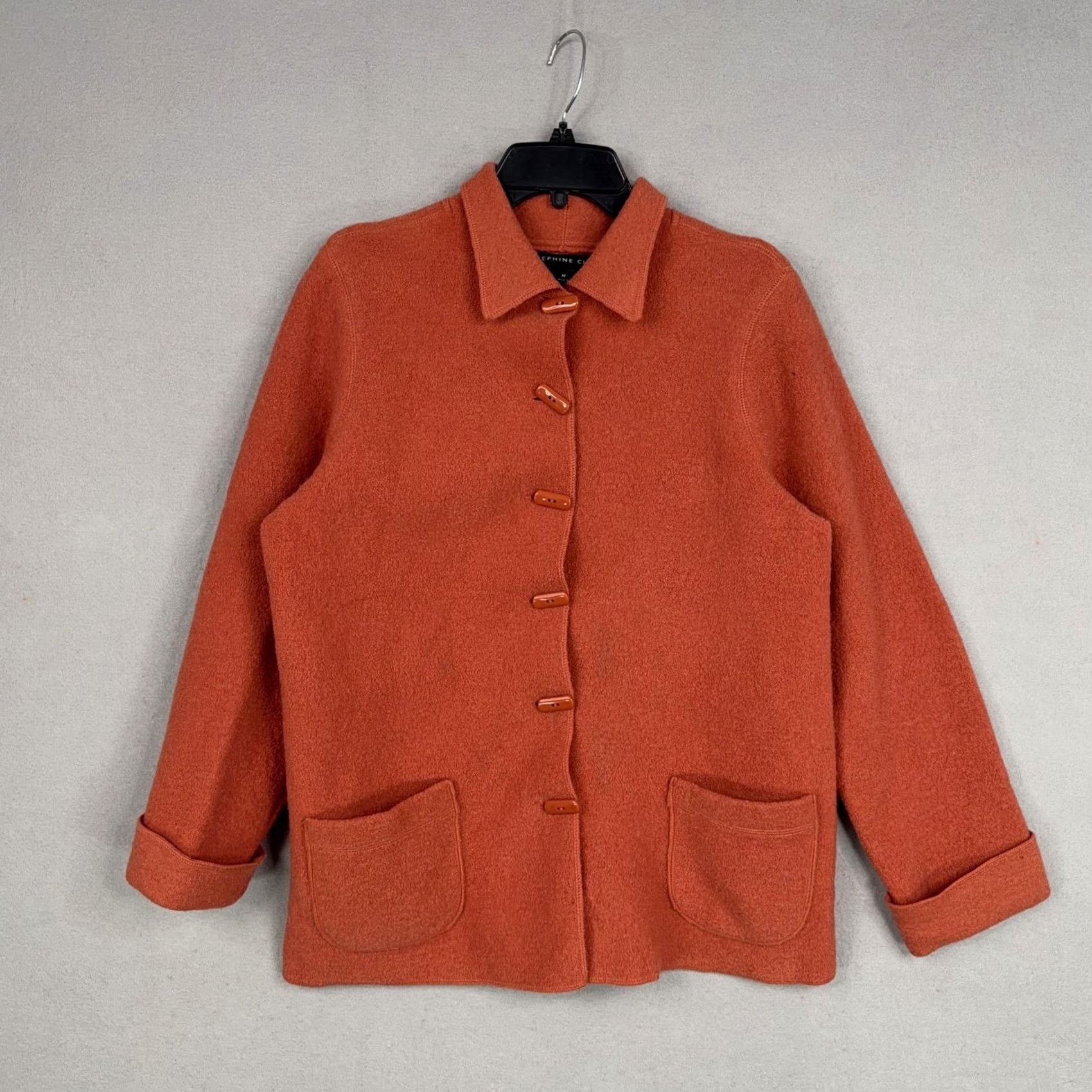 Vintage VINTAGE Josephine Chaus Jacket Womens Medium Rust Boiled Wool Button 90s Orange Wool Coat Size M / US 6-8 / IT 42-44 - 2 Thumbnail