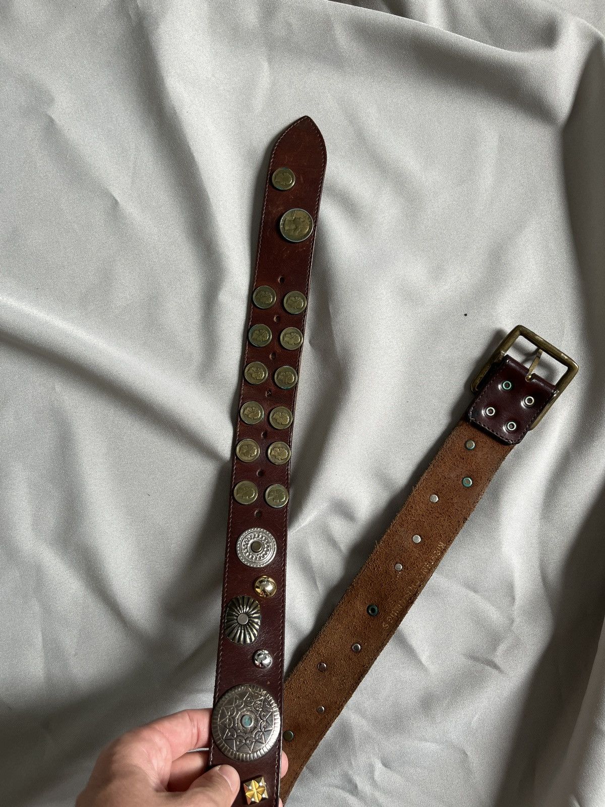 Cowboy Equipment Avant Garde Coins and Badges Leather Belt Size ONE SIZE - 17 Thumbnail