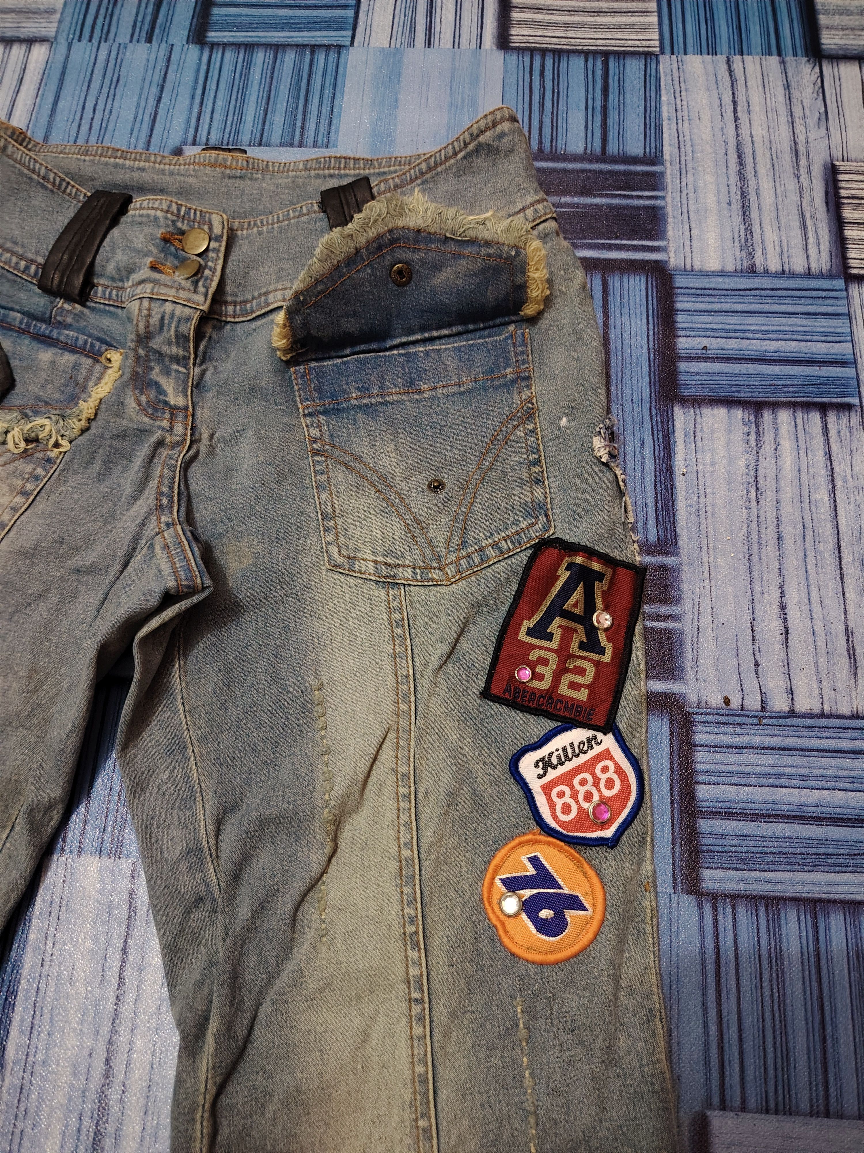 If Six Was Nine × Japanese Brand × Tornado Mart Insane 90s Poupine Bell Bottom distressed Jeans any patches Size 26" / US 2 / IT 38 - 4 Thumbnail