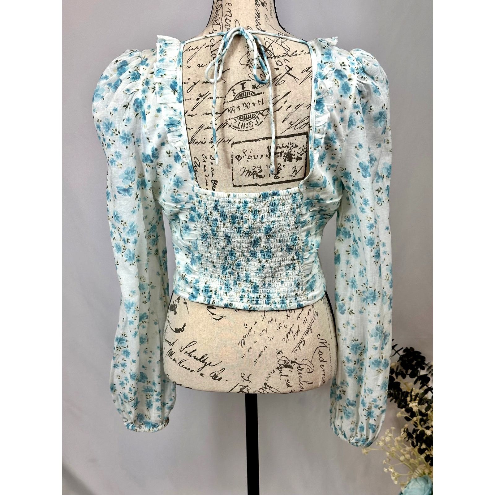 Free People Free People Another Life Top White Combo Blue Floral Print L Size L / US 10 / IT 46 - 14 Thumbnail