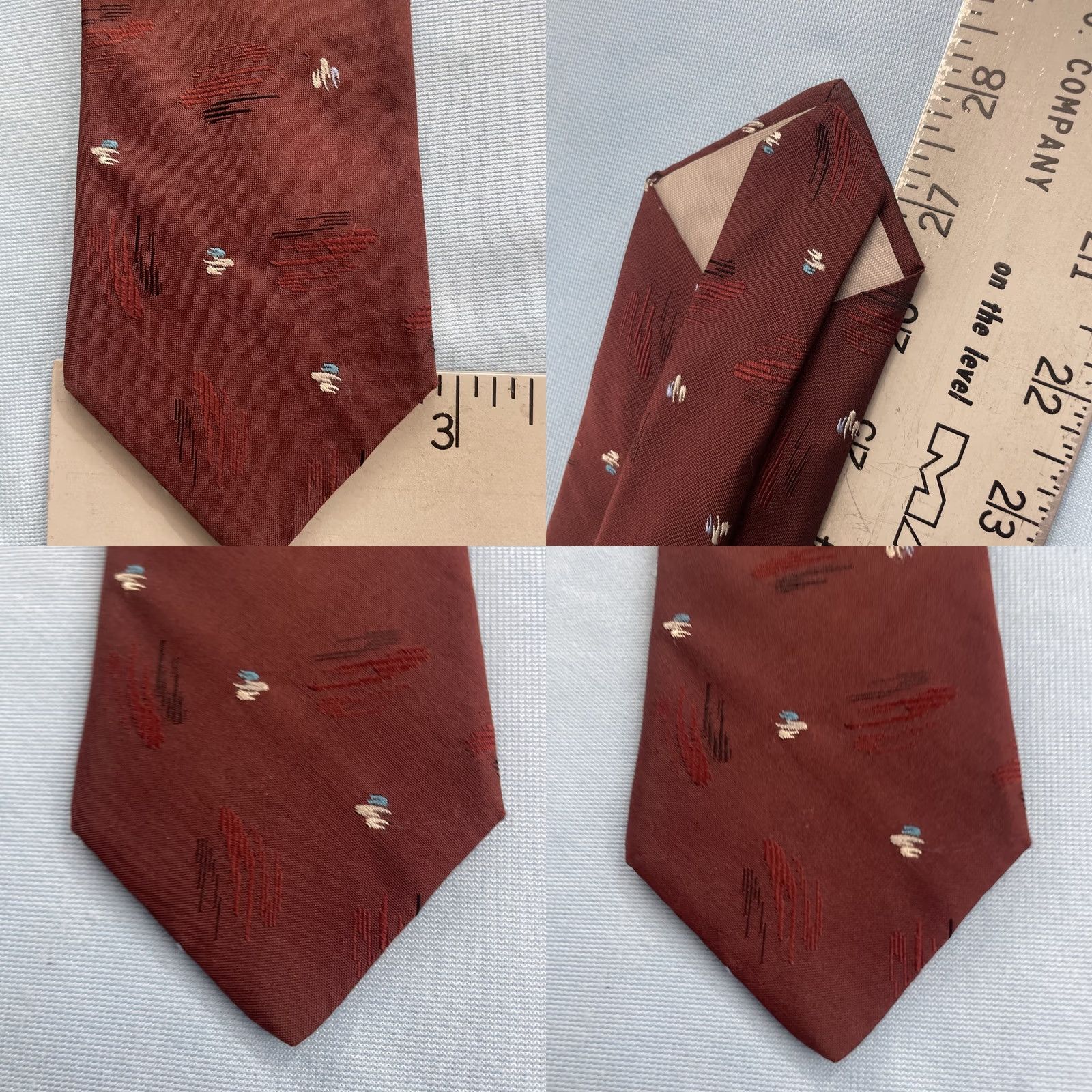 Les Hommes Pour Les Hommes Mervyn's Tie vtg 80s Woven Silk Necktie ArtDeco MCM Dot Red 3x57 Size ONE SIZE - 8 Thumbnail