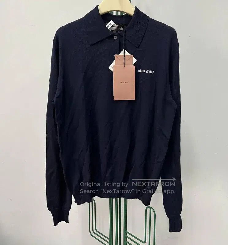 Miu Miu Miu Miu Blue Cotton Embroidered Long Sleeve Top . Size M / US 6-8 / IT 42-44 - 1 Thumbnail