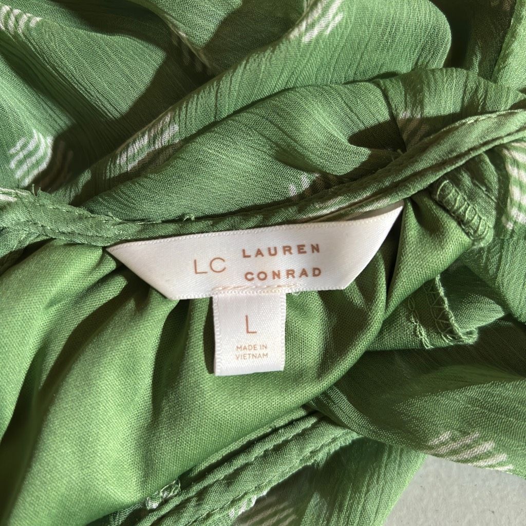 Other LC Lauren Conrad Geometric Print Sheer Chiffon Puff Sleeve Blouse Green Large 90 Size L / US 10 / IT 46 - 3 Thumbnail