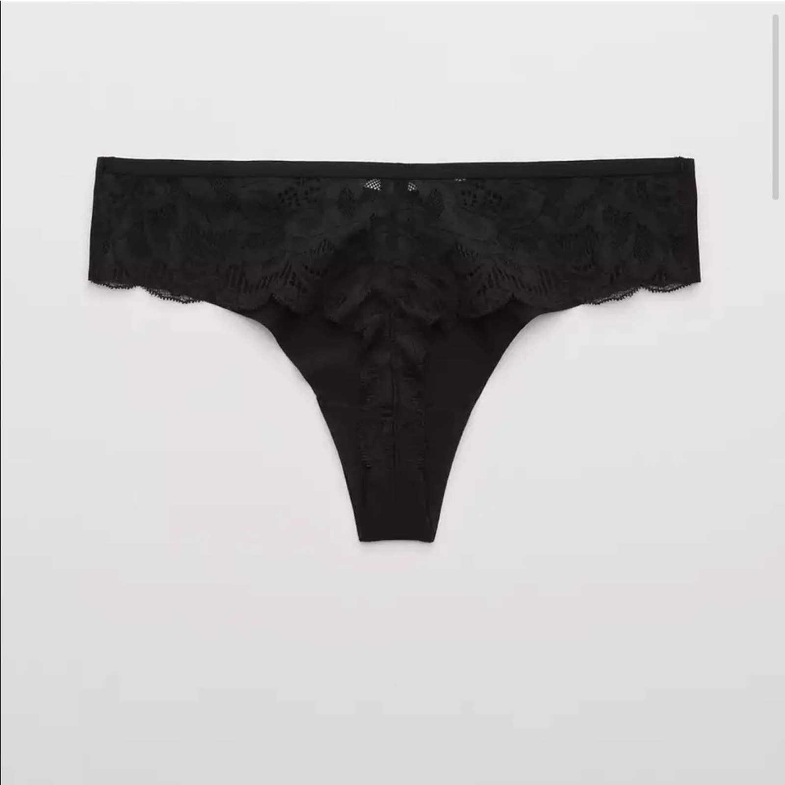 American Eagle Outfitters NEW AERIE AEO Black No Show Sheer Lace Thong