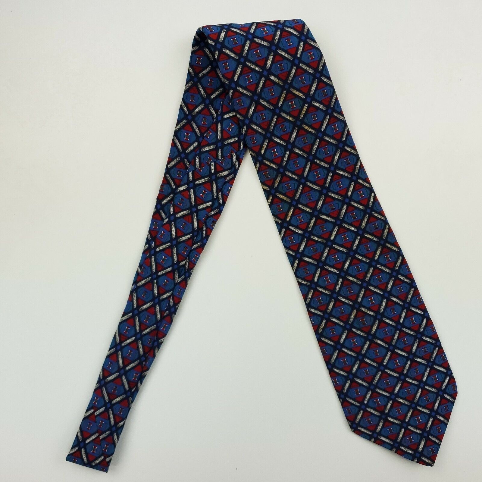 Vintage Surrey Red Blue Silk Tie Geometric Italy Classic Size ONE SIZE - 6 Thumbnail