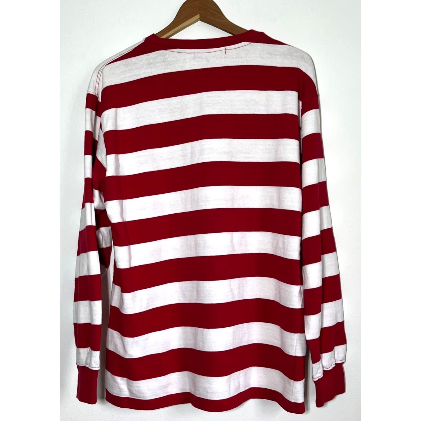 Ralph Lauren VINTAGE Ralph Lauren Mens Pullover Long Sleeve Striped Crew Neck Cotton Made in USA Sz L Red White 90s Retro Classic USA Sweatshirt (Adult) Size US L / EU 52-54 / 3 - 2 Thumbnail