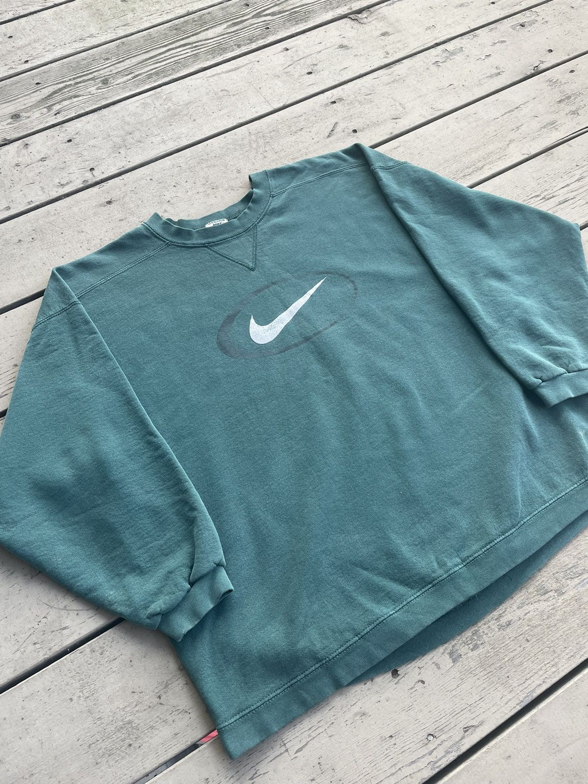 Nike × Vintage Green 90s Nike Swoosh Sweatshirt Size US L / EU 52-54 / 3 - 2 Thumbnail