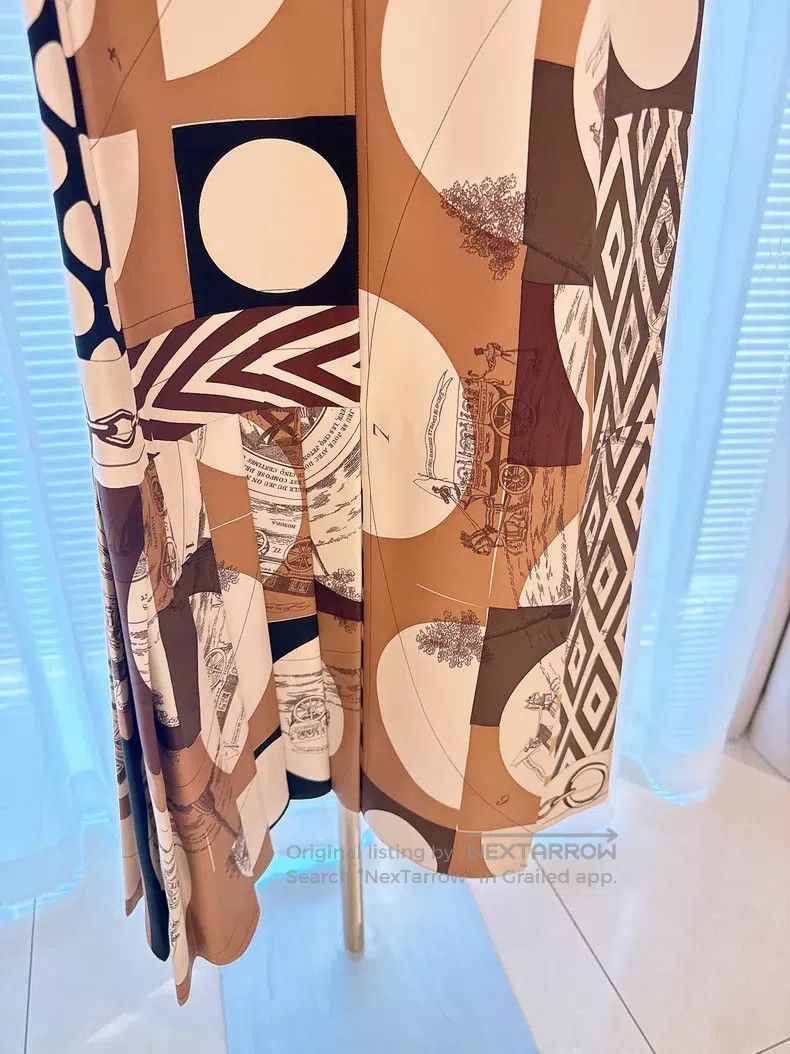 Hermes Hermes Earth Tones Color Blocked Printed Silk Dress Size XS / US 0-2 / IT 36-38 - 3 Thumbnail
