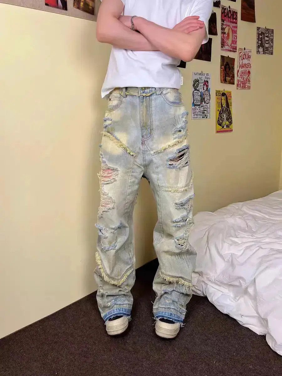 Japanese Brand Wasteland style washed and torn baggy micro flare y2k jeans Size US 32 / EU 48 - 1 Thumbnail