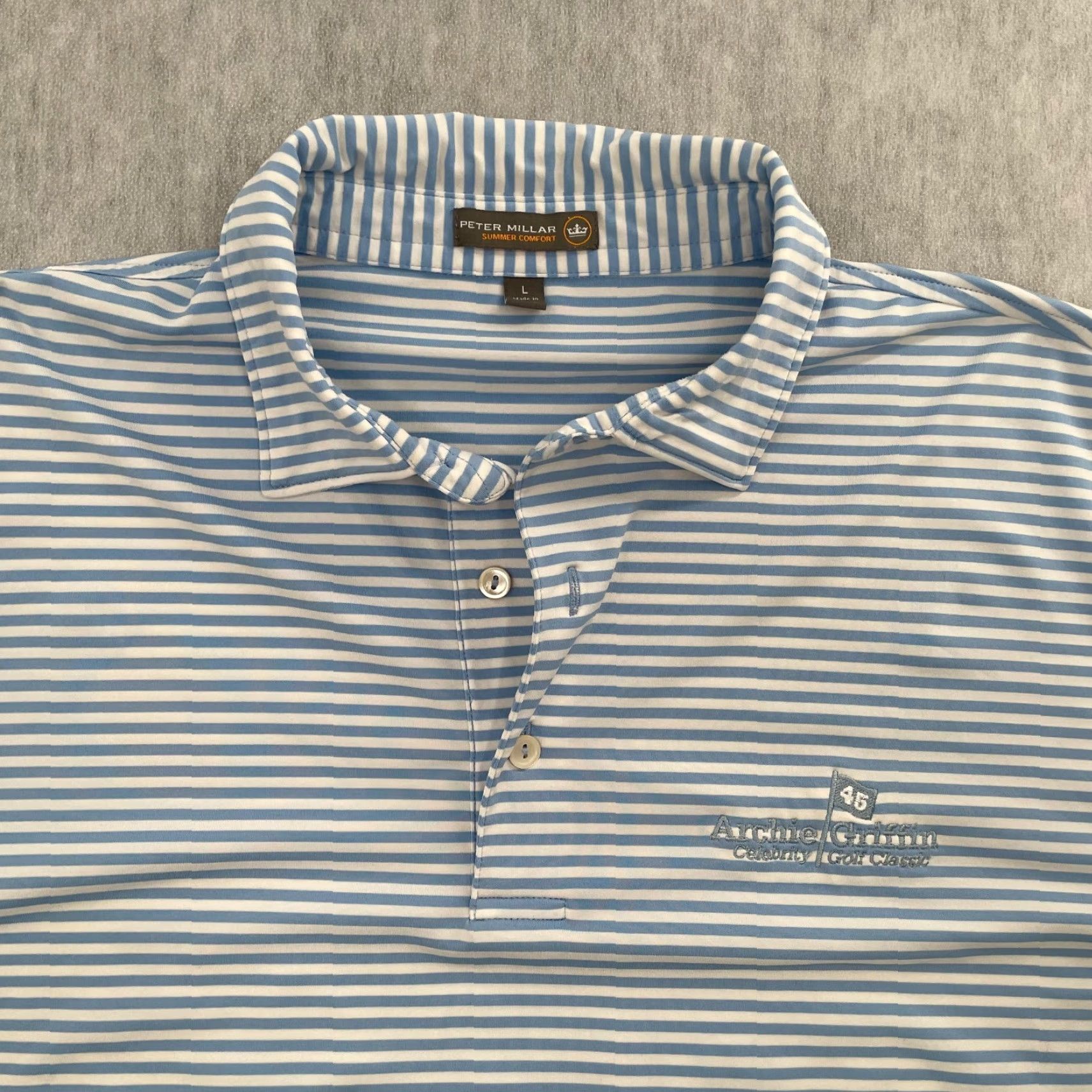 Peter Millar Peter Millar Shirt Adult Large Blue Striped Polo Summer Comfort Archie Griffin Size US L / EU 52-54 / 3 - 3 Thumbnail