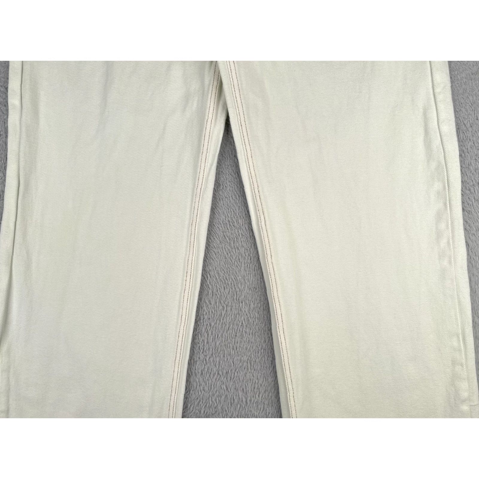 Lioness Lioness Jeans Womens 2XL White Wide-Leg 100% Cotton Mid Rise Zip Fly 36x32 Denim Distressed Logo Embroidered 5-Pocket Regular Mens Womens Size 40" / US 18 - 3 Thumbnail
