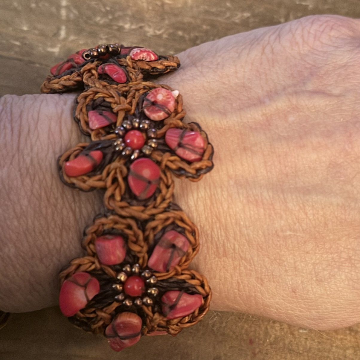 Other Woven waxed cord and coral flower bracelet Size ONE SIZE - 2 Thumbnail