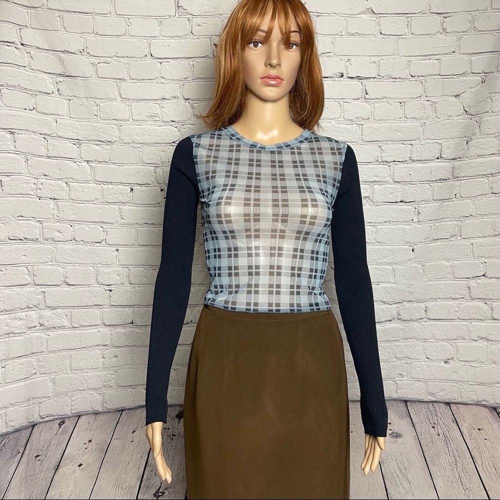 Zara NWT New Zara Knit Sleeve Plaid Mesh Crop Top Size S Size S / US 4 / IT 40 - 1 Thumbnail