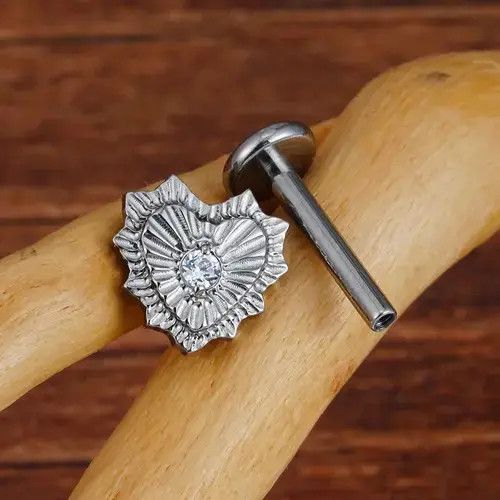 Jewelry × Sterling Silver Heart with CZ Stud Earring Size ONE SIZE - 4 Thumbnail