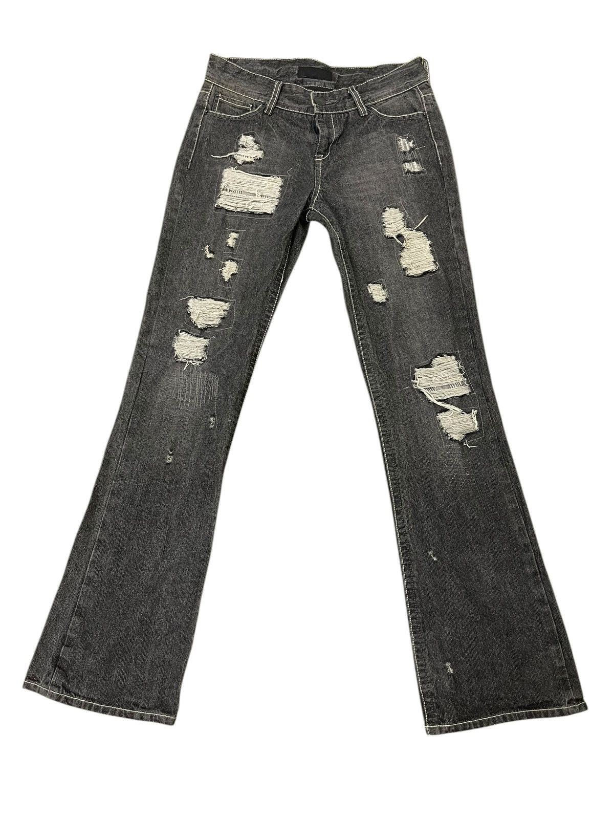 Japanese Brand Flare Jeans Sparkle Patchwork Low Rise Boot Cut 1🟦3 Size US 29 - 2 Thumbnail