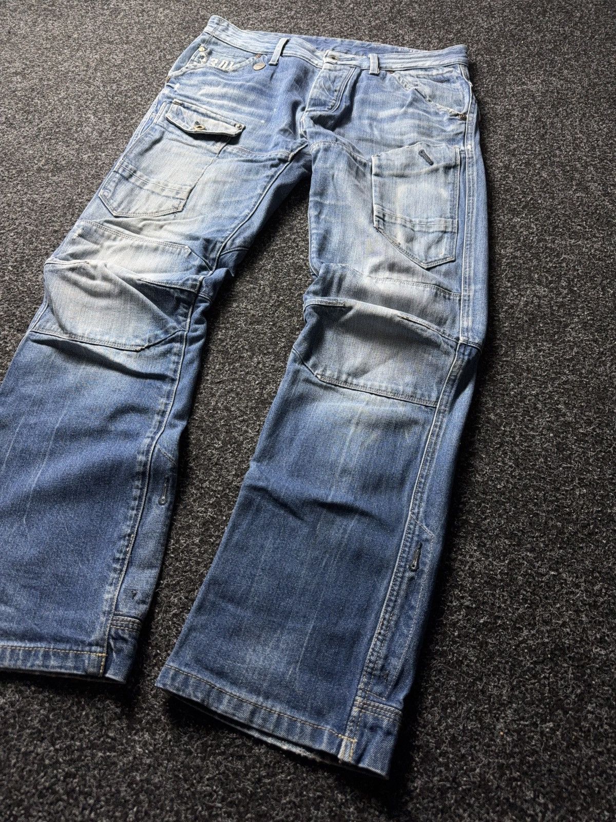 G-Star Vinatge 00s G-Star RAW Elwood 3D Cargo Distressed Jeans Blue Size US 30 / EU 46 - 3 Thumbnail