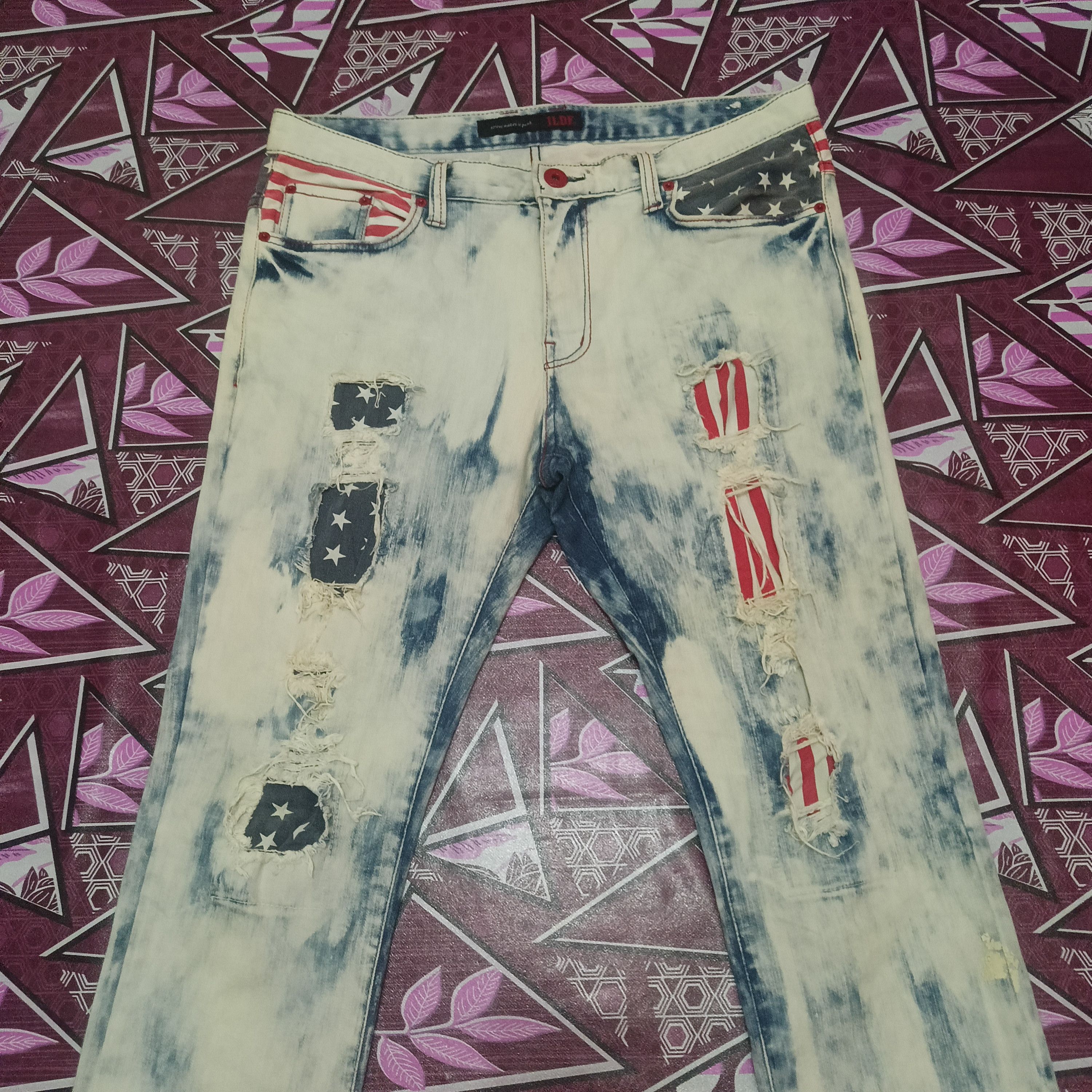 14th Addiction × If Six Was Nine × Japanese Brand ILDF street makes it punk Acid wash jeans USA flag Size US 33 - 2 Thumbnail