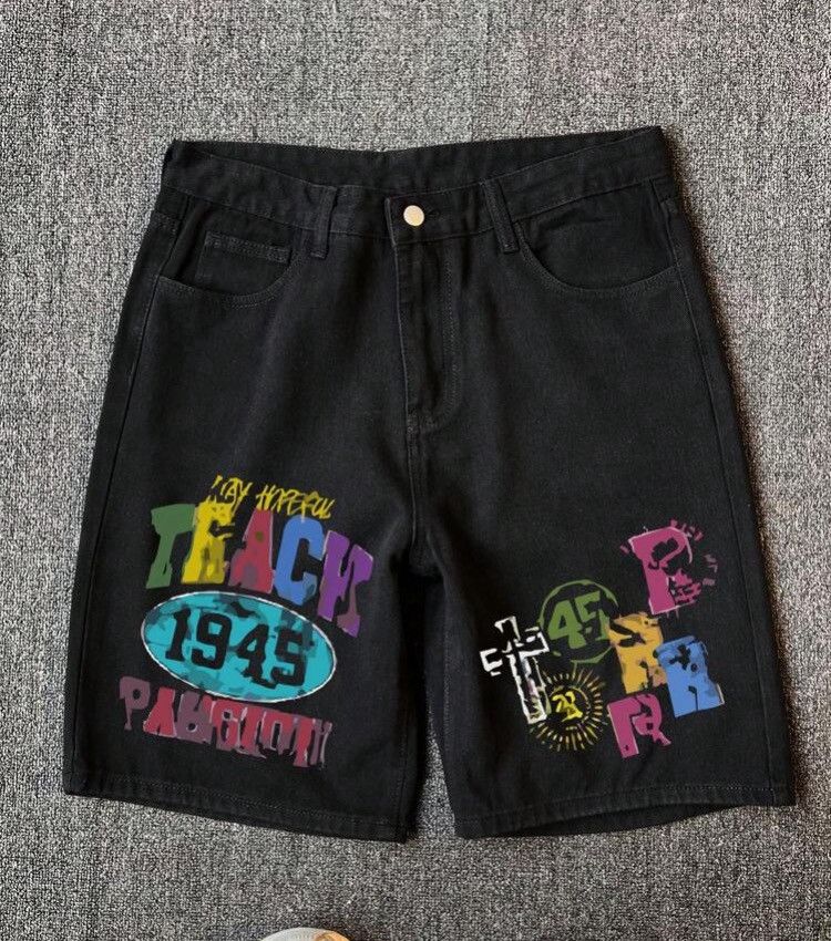 Jean Mayuko x Ruuko Letter print street jeans denim shorts Size US 35 - 3 Thumbnail