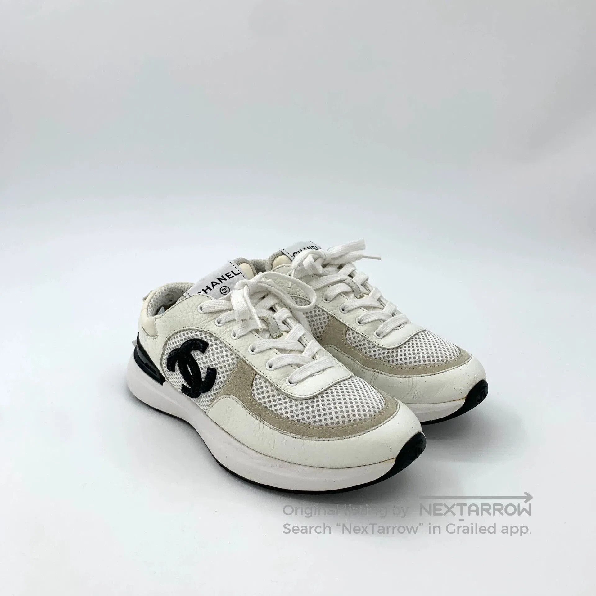 Chanel Chanel White Logo Mesh Leather Sneakers. Size US 7.5 / EU 40-41 - 2 Thumbnail