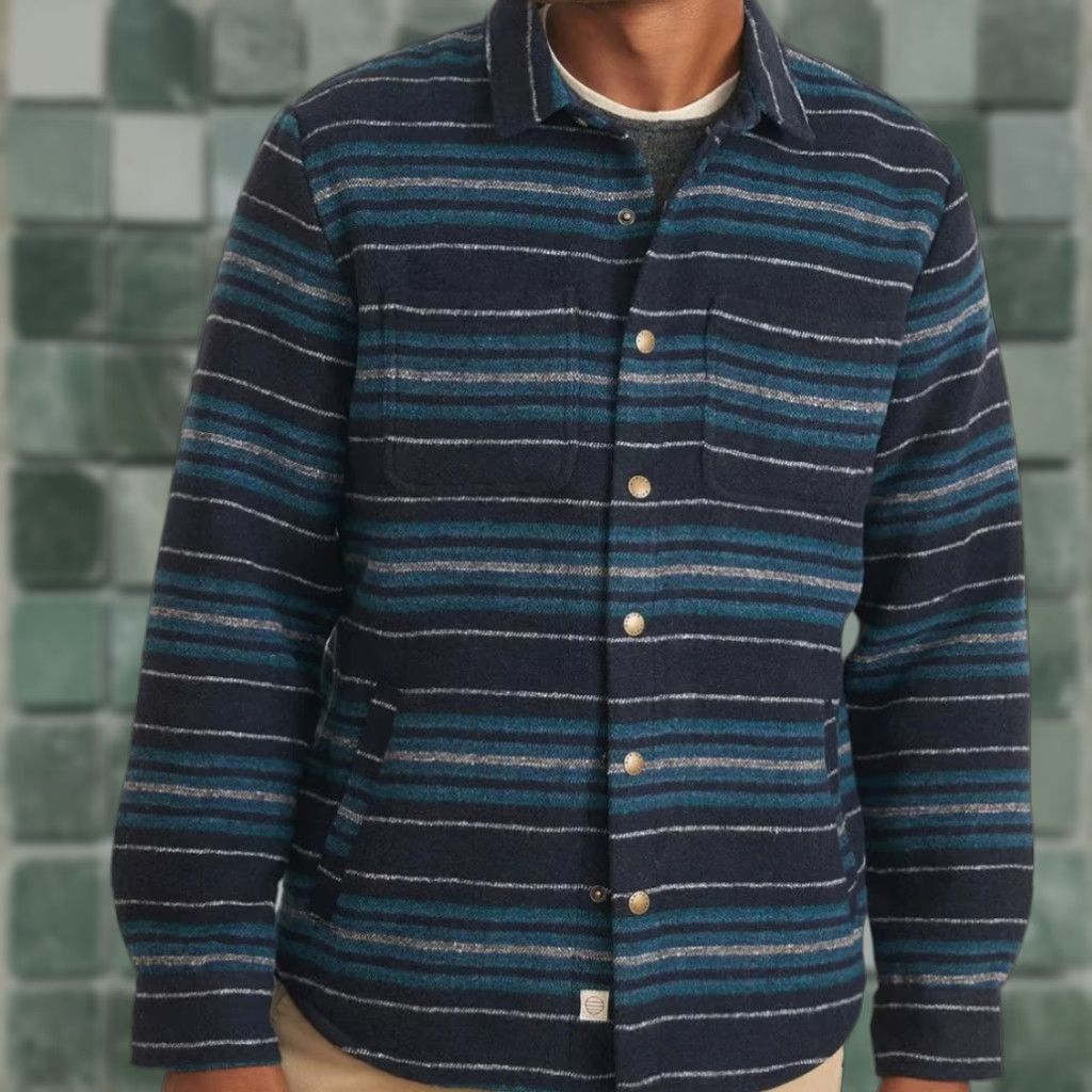Marine Layer Marine Layer Striped Snap Shacket in Dark Navy Baja Men XL GorpCore NWT Size US XL / EU 56 / 4 - 1 Thumbnail