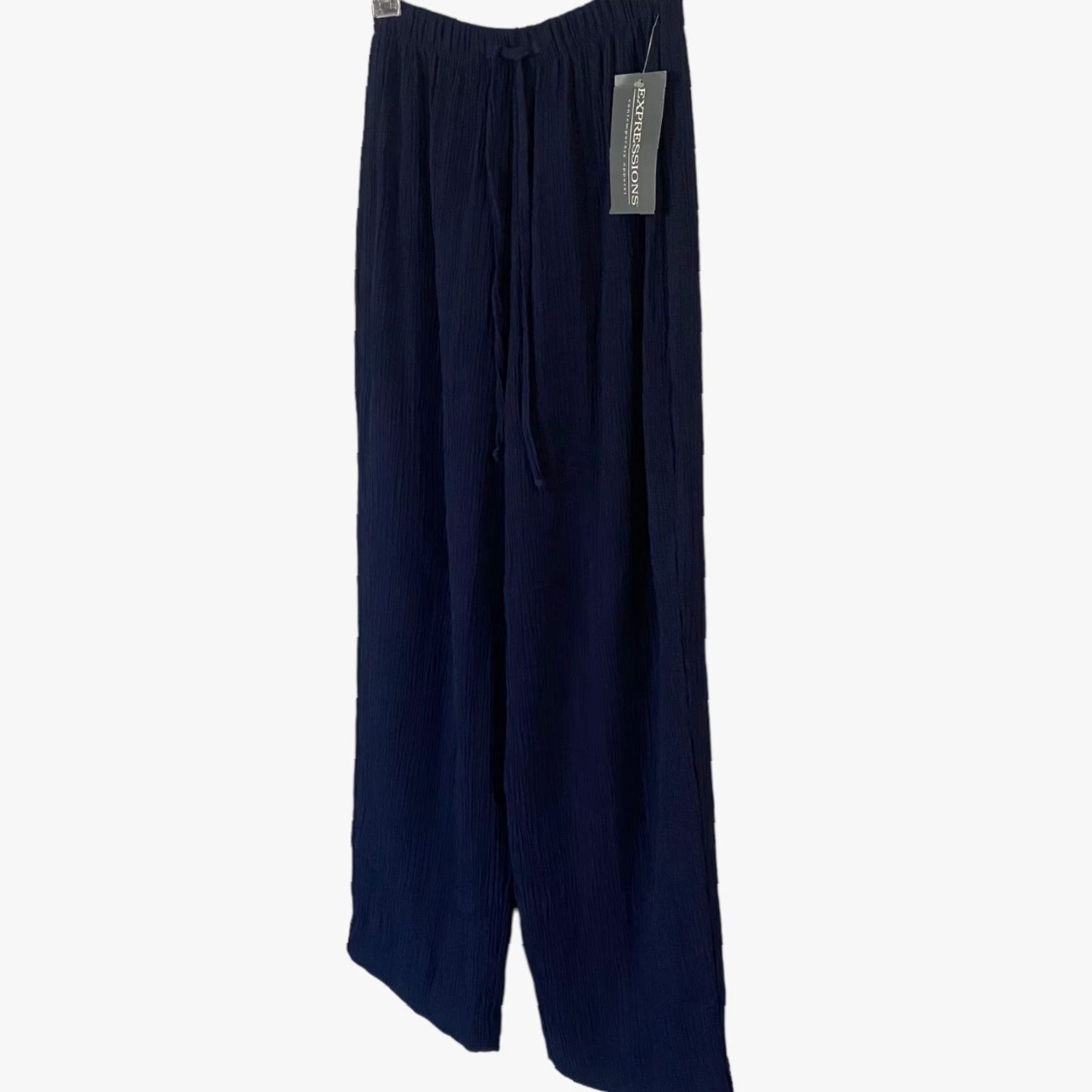 Vintage VINTAGE Expressions Pants Wide-Leg Blue Womens Small New USA Crinkled Crepe Pull On Size 28" / US 6 / IT 42 - 2 Thumbnail
