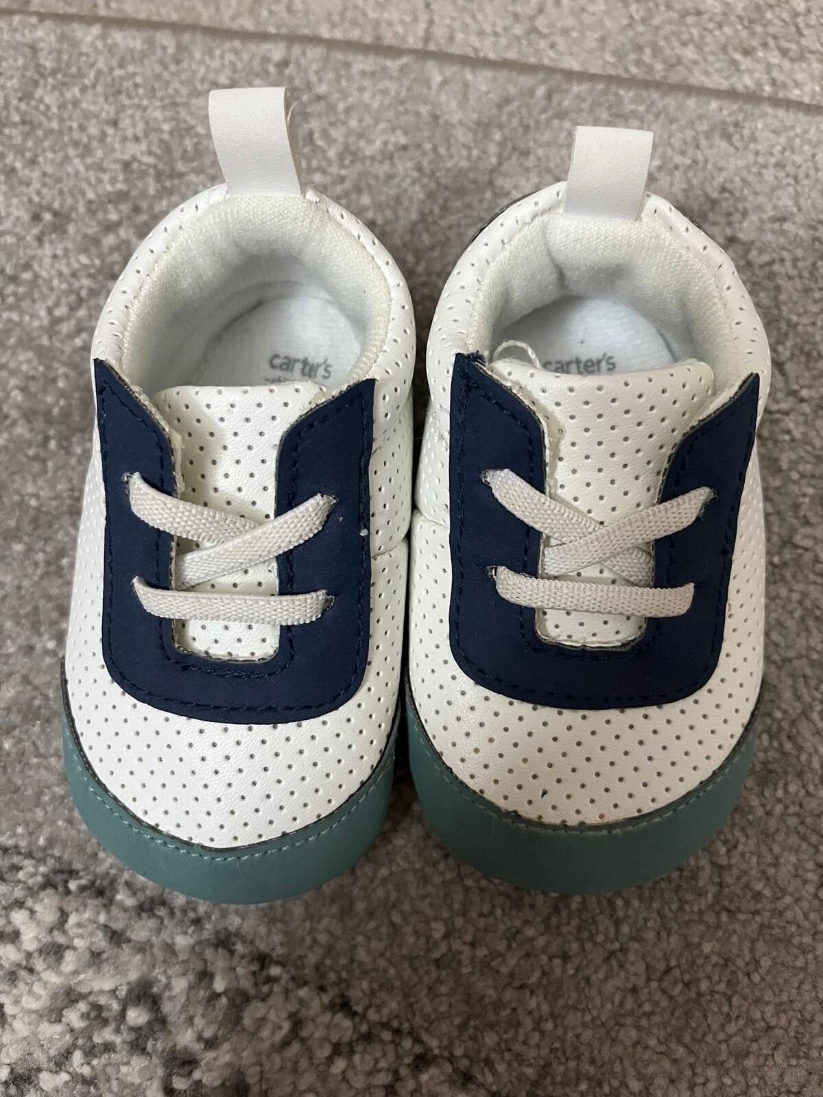 Carter's Carter’s Baby Sneakers 3-6M White Navy Soft Sole Size ONE SIZE - 3 Thumbnail