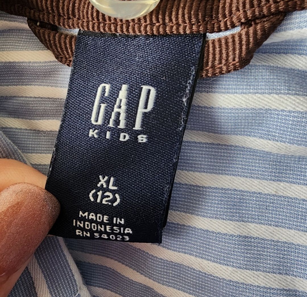Gap GAP Boy's Blue & White Stripe LS Dress Shirt XL (12) Size US XXS / EU 40 - 3 Thumbnail