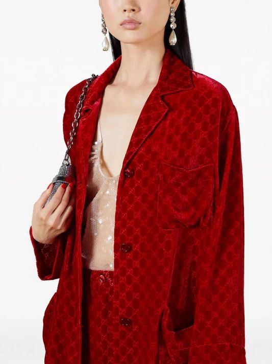 Gucci o1la5ras0526 GG Devoré Velvet Shirt in Red Size XS / US 0-2 / IT 36-38 - 2 Thumbnail