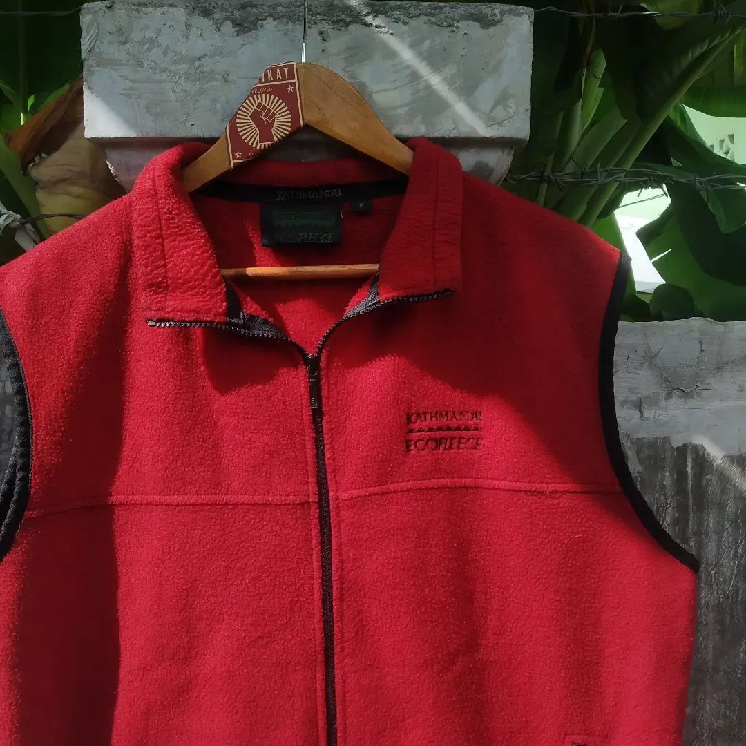 image of Vintage Kathmandu Eco Fleece Jacket Classic Outdoor Life in Red, Men's (Size Medium)