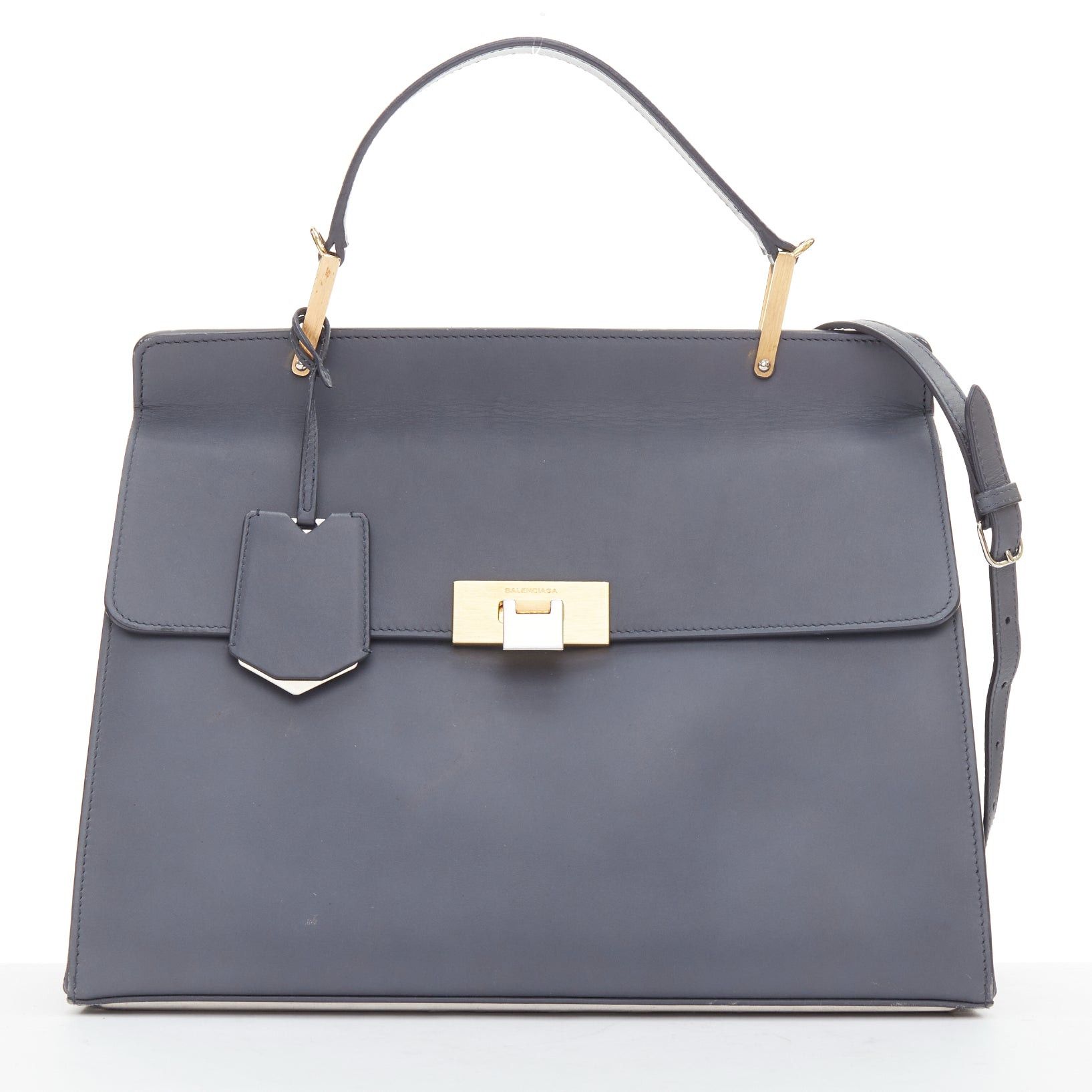 Balenciaga BALENCIAGA Le Dix Cartable Medium grey leather gold hardware structured top handle flap bag Size ONE SIZE - 1 Thumbnail