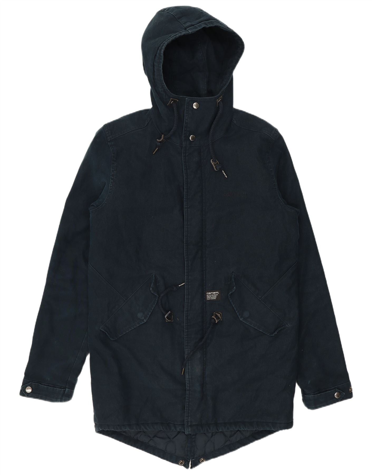 Carhartt Mens Hooded Parka Jacket UK 36 Small Navy Blue Cotton Size US M / EU 48-50 / 2 - 1 Thumbnail